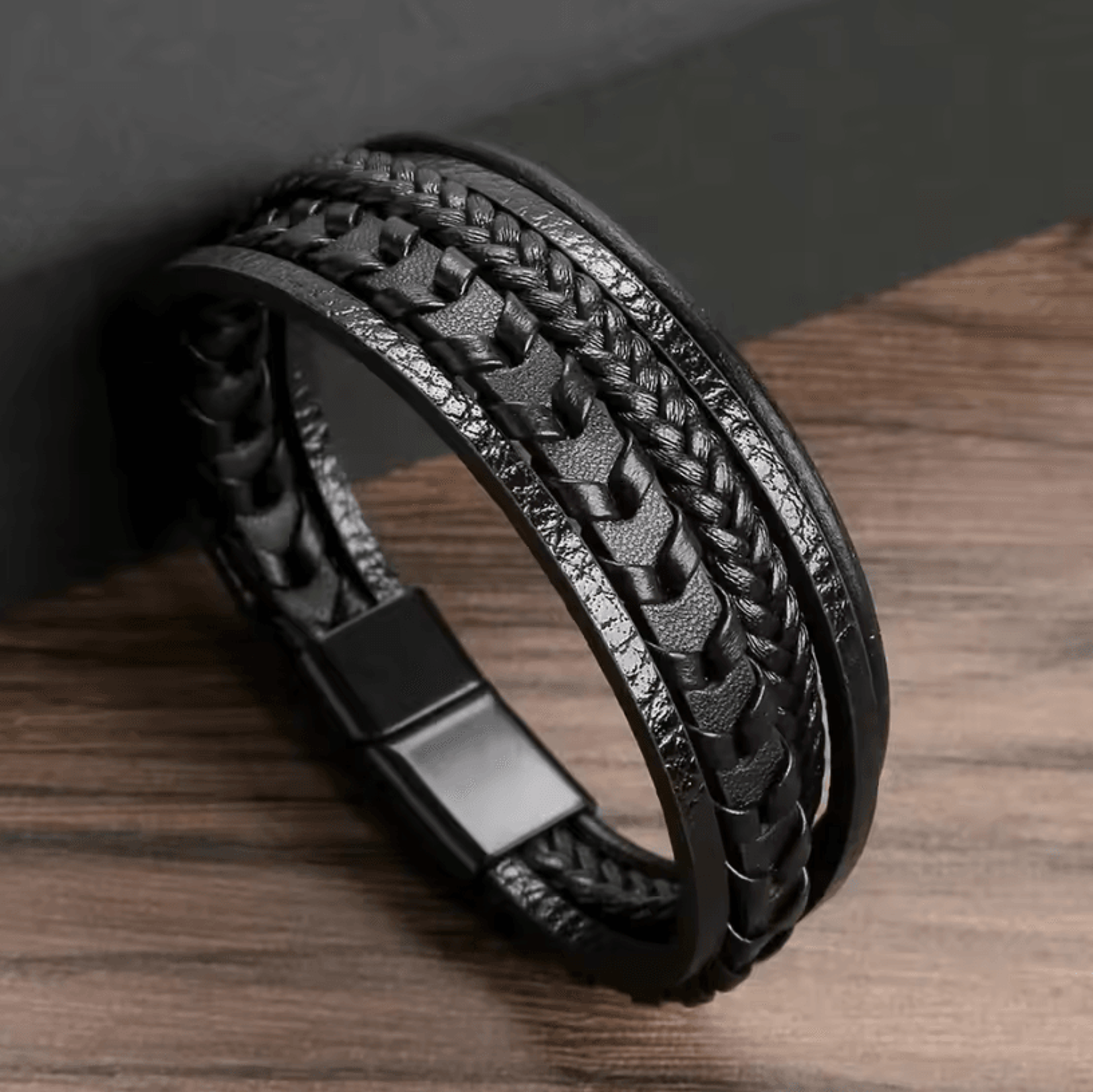 Mens Multi Layer Braided Leather Bracelet Magnetic Buckle Vintage Rope Wristband 5