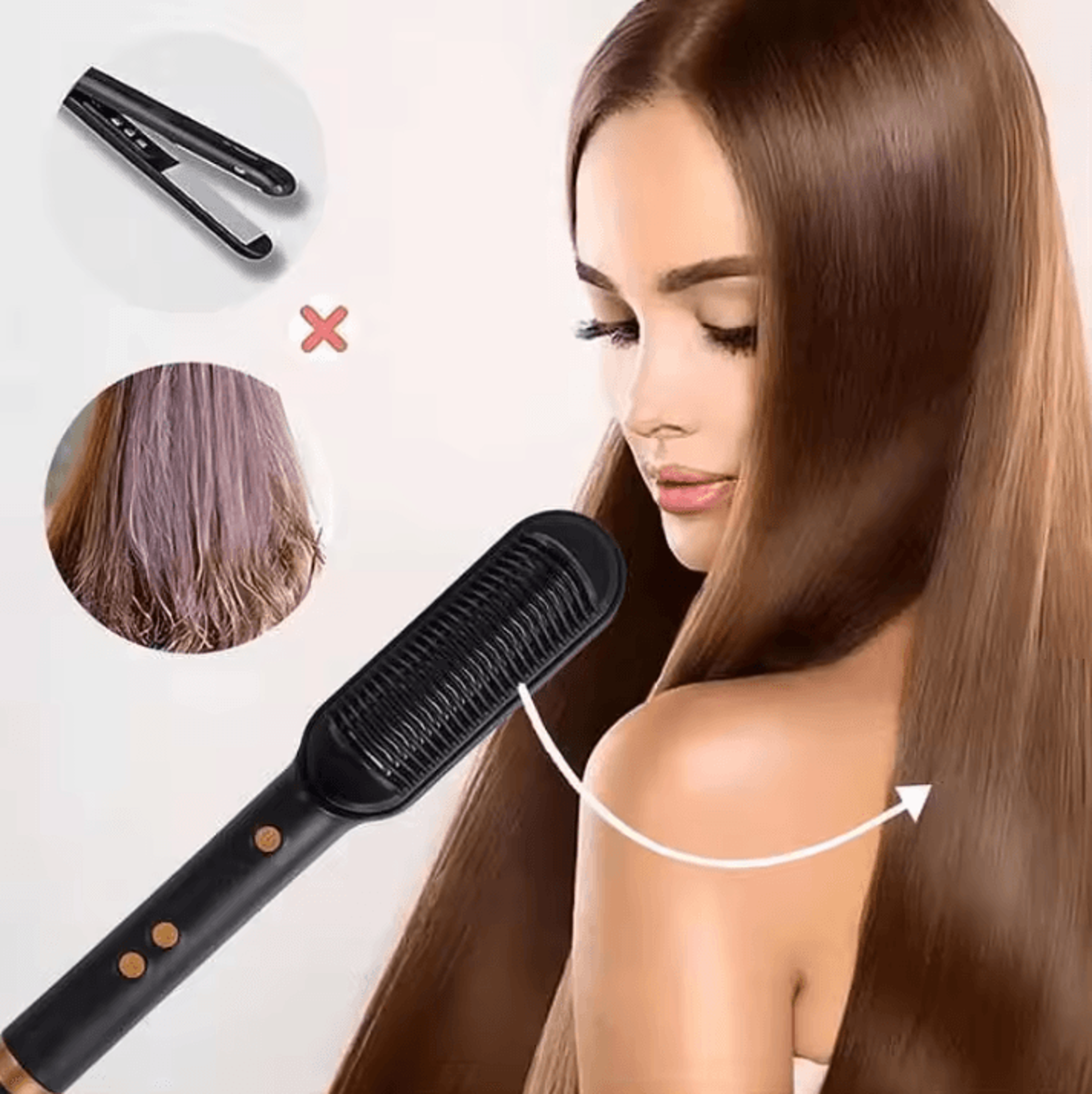 Professional Ceramic Hair Straightener Brush  Fast Heating Electric Smoothing Comb 1