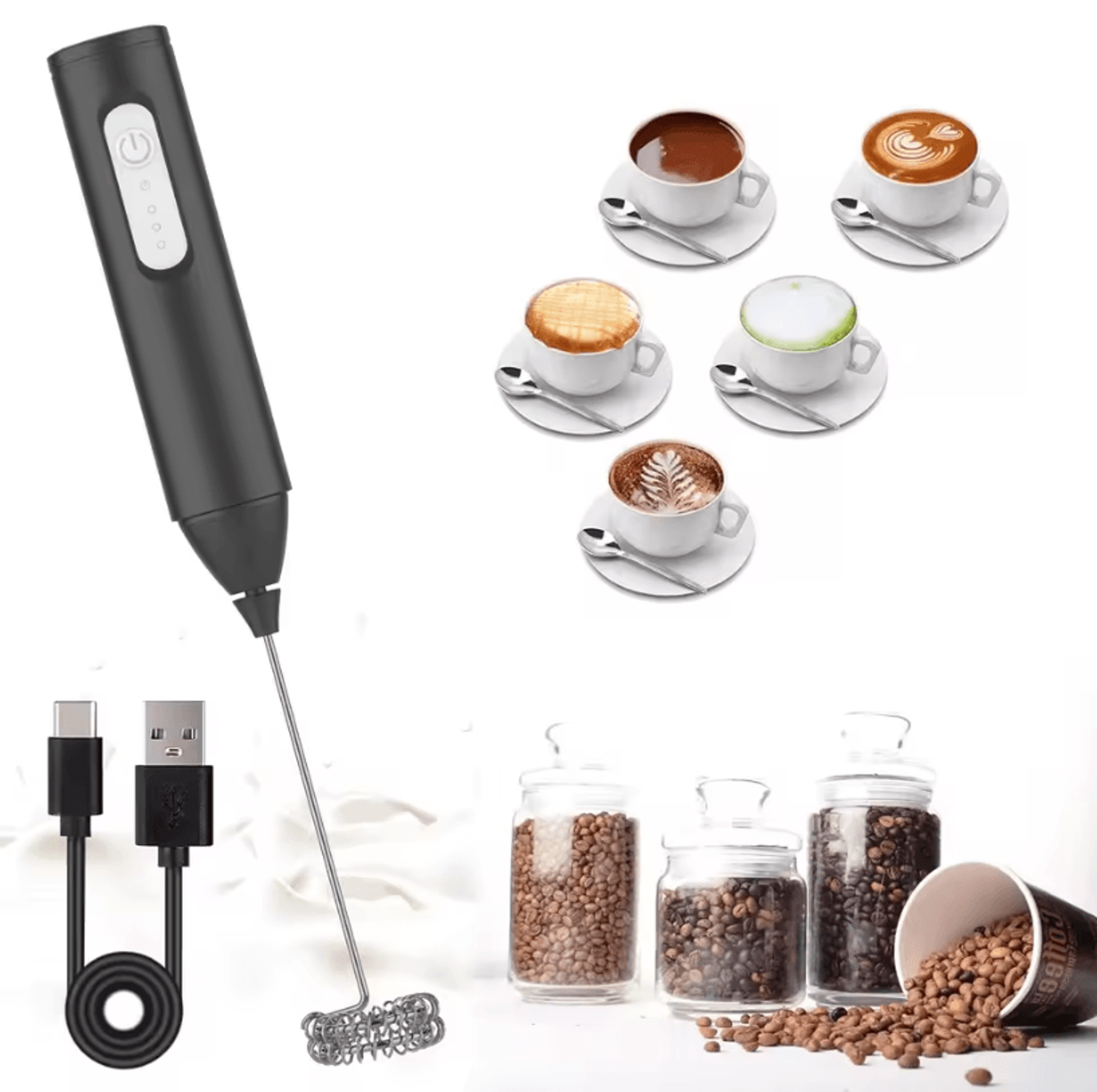 usb rechargeable milk frother – 3-speed electric coffee foam maker & handheld mixer