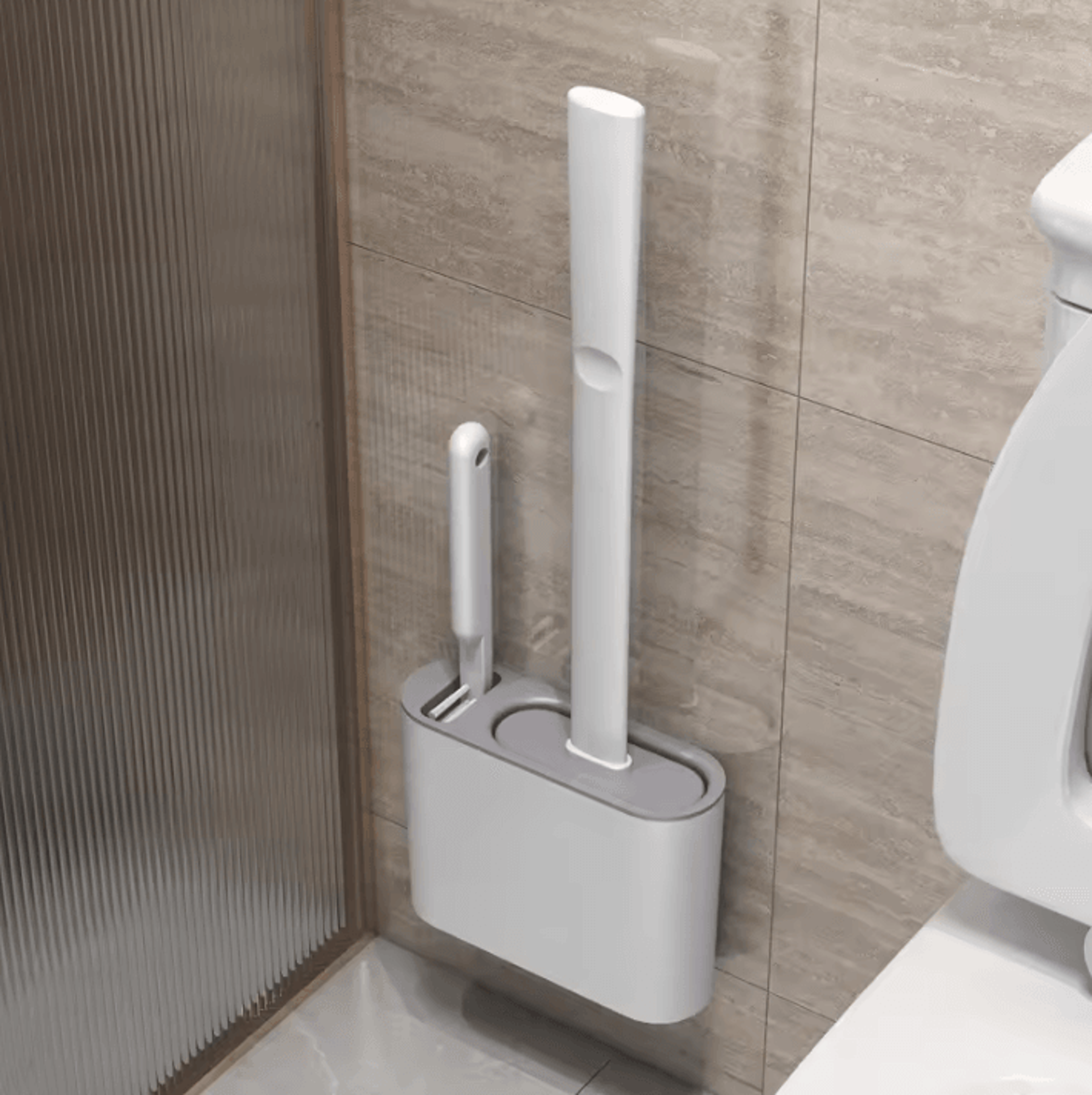 WallMounted Silicone Toilet Brush With Holder  Long Handle Hygienic Bathroom Cleaning Tool 1