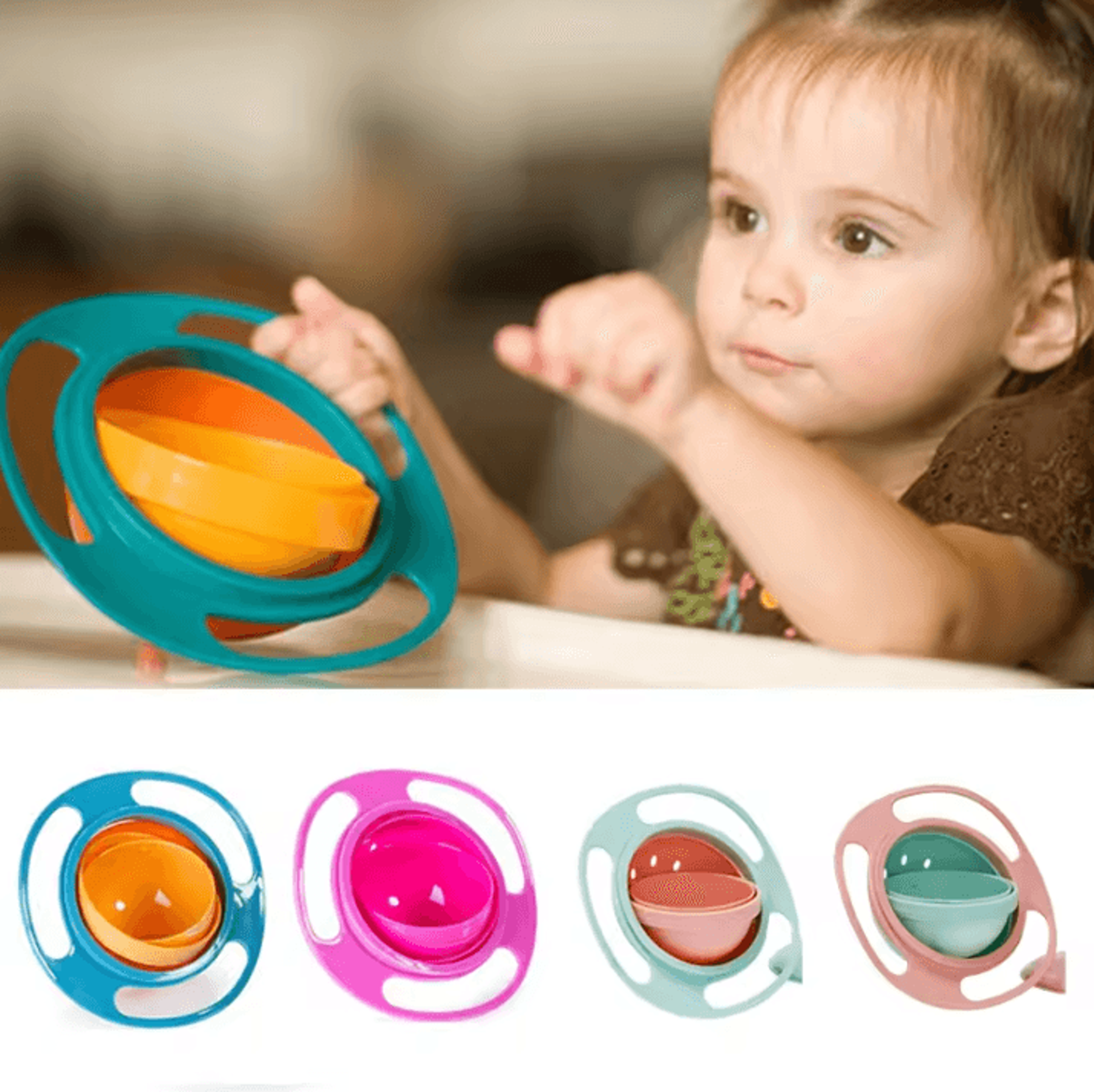 360 rotating spill proof baby gyro bowl for toddlers
