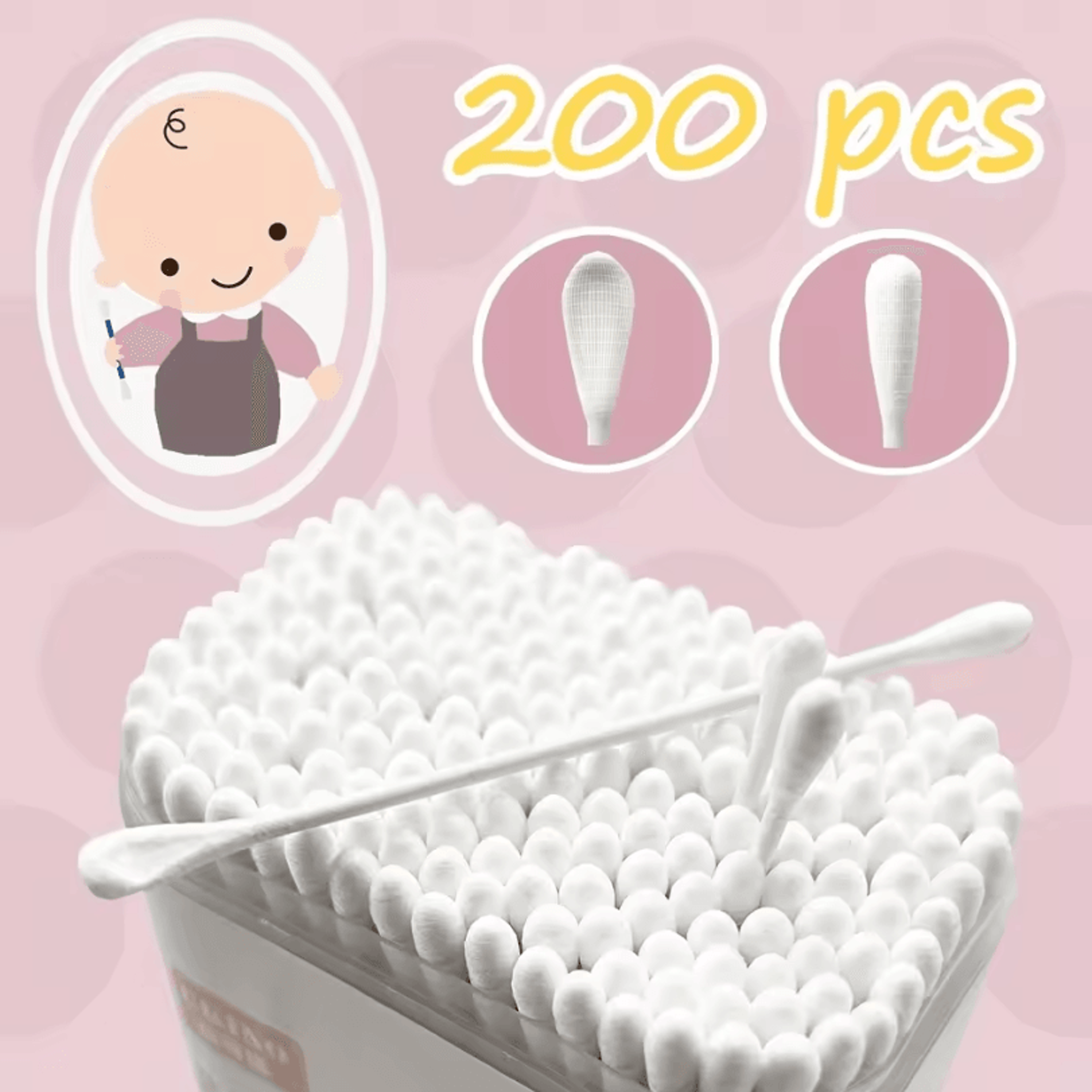 200pcs ultra-fine baby cotton swabs for gentle & safe cleaning