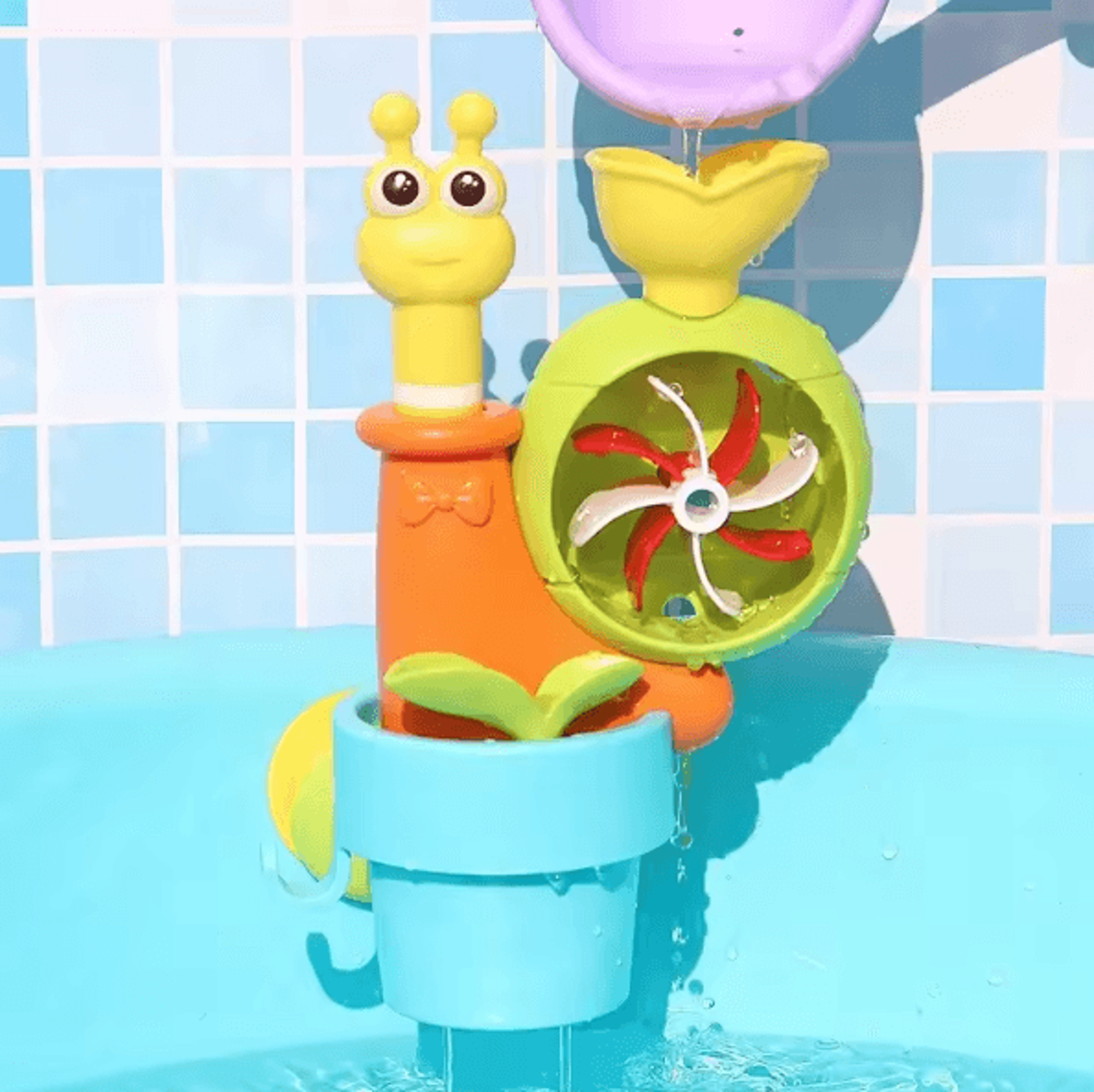 interactive baby bath toy with spinning water wheel & suction cup