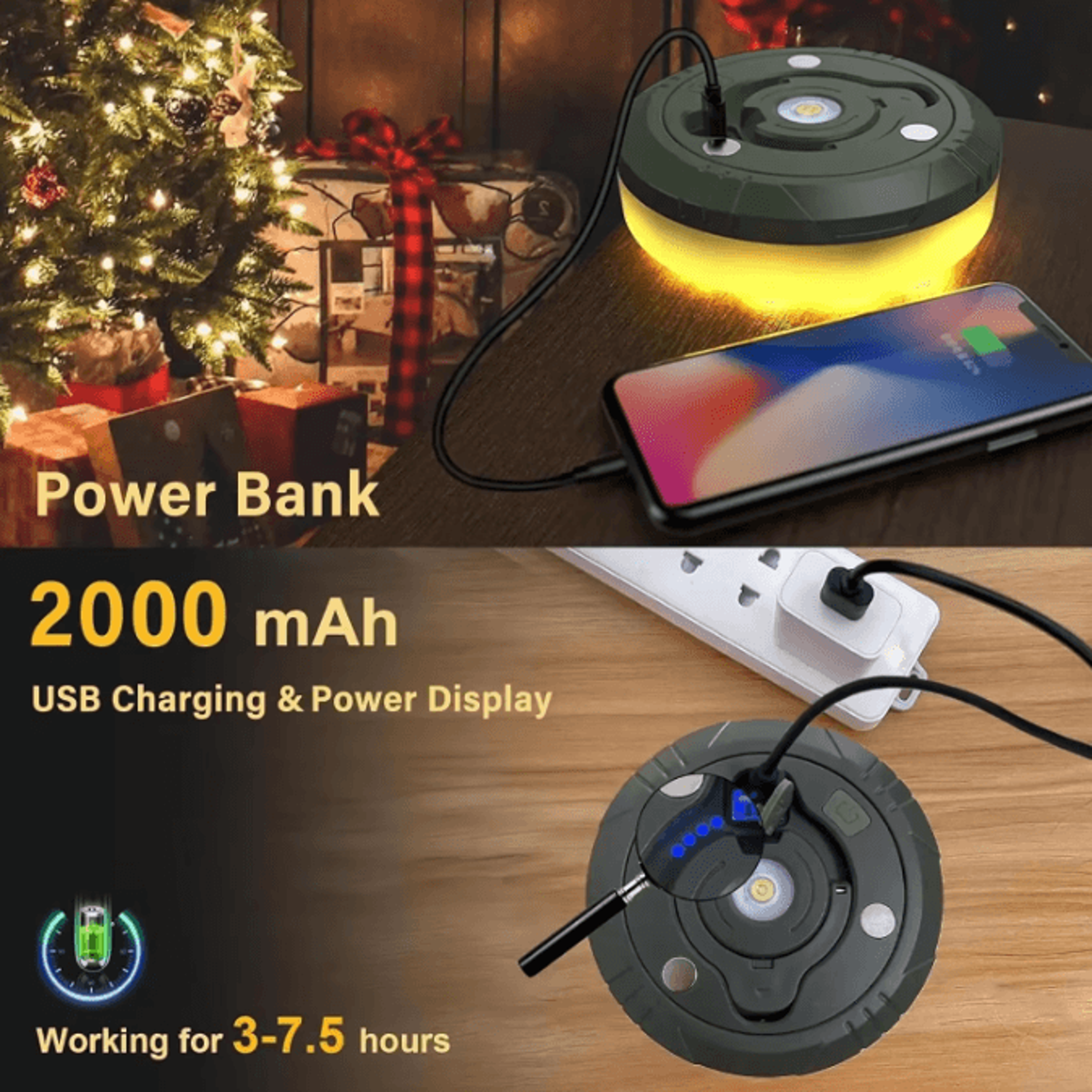 4in1 LED Camping String Lights With Retractable Reel  USB Recharge 5