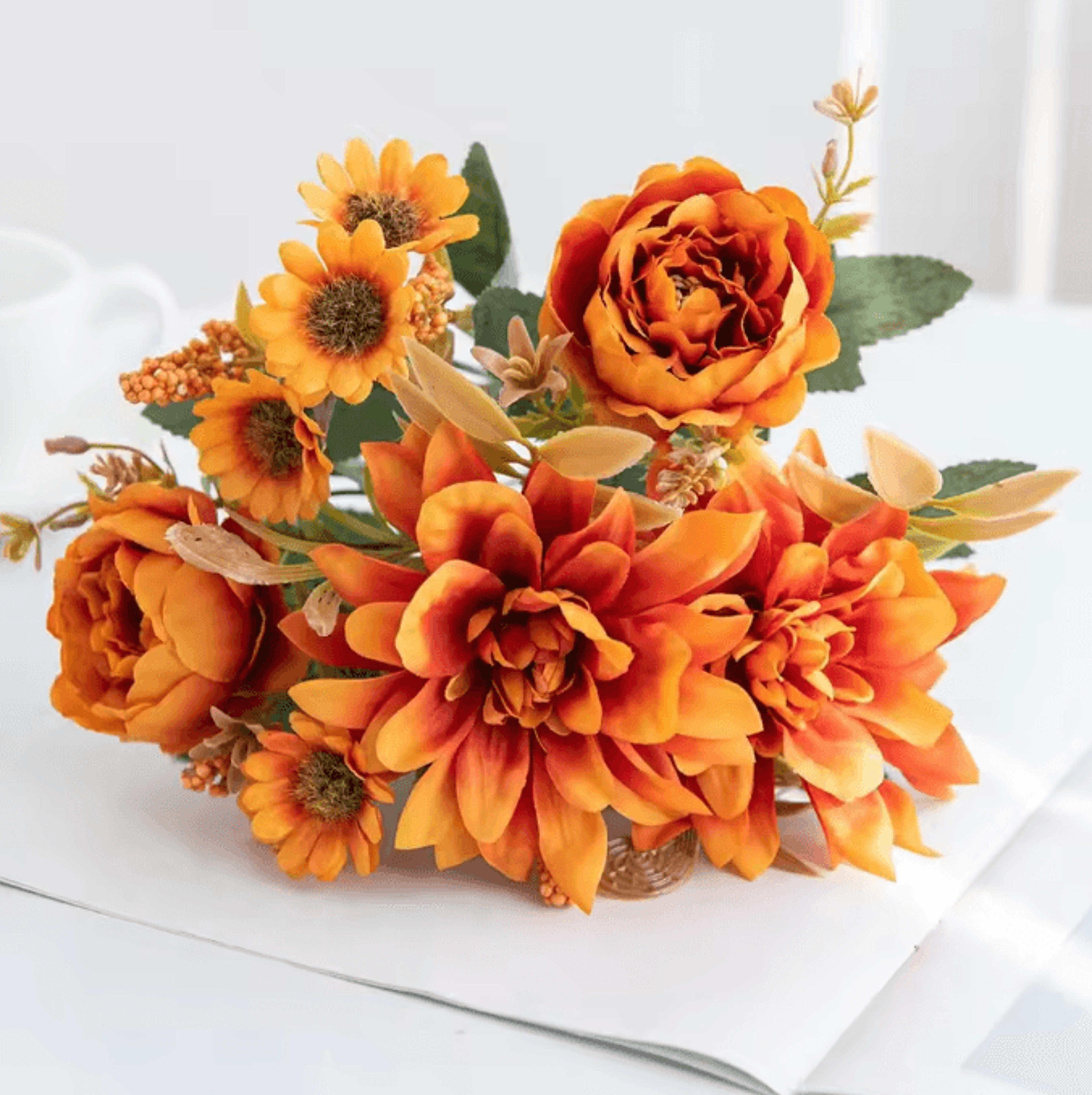 Lifelike Silk Dahlia Rose Daisy Bouquet For Home  Event Decor 9