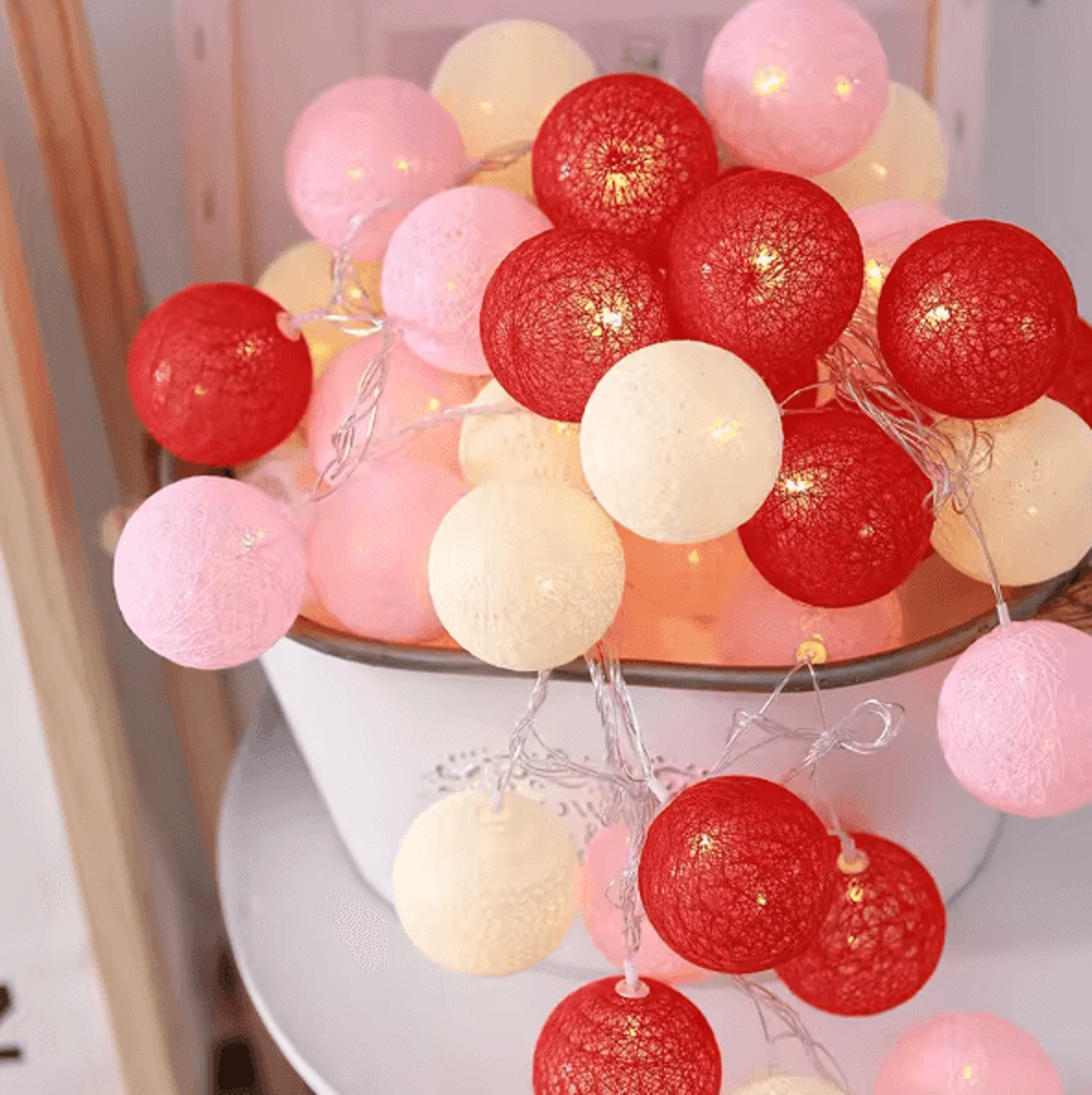 Colorful Cotton Ball LED String Lights  Battery Fairy Garland For Cozy Home  Holiday Decor 8