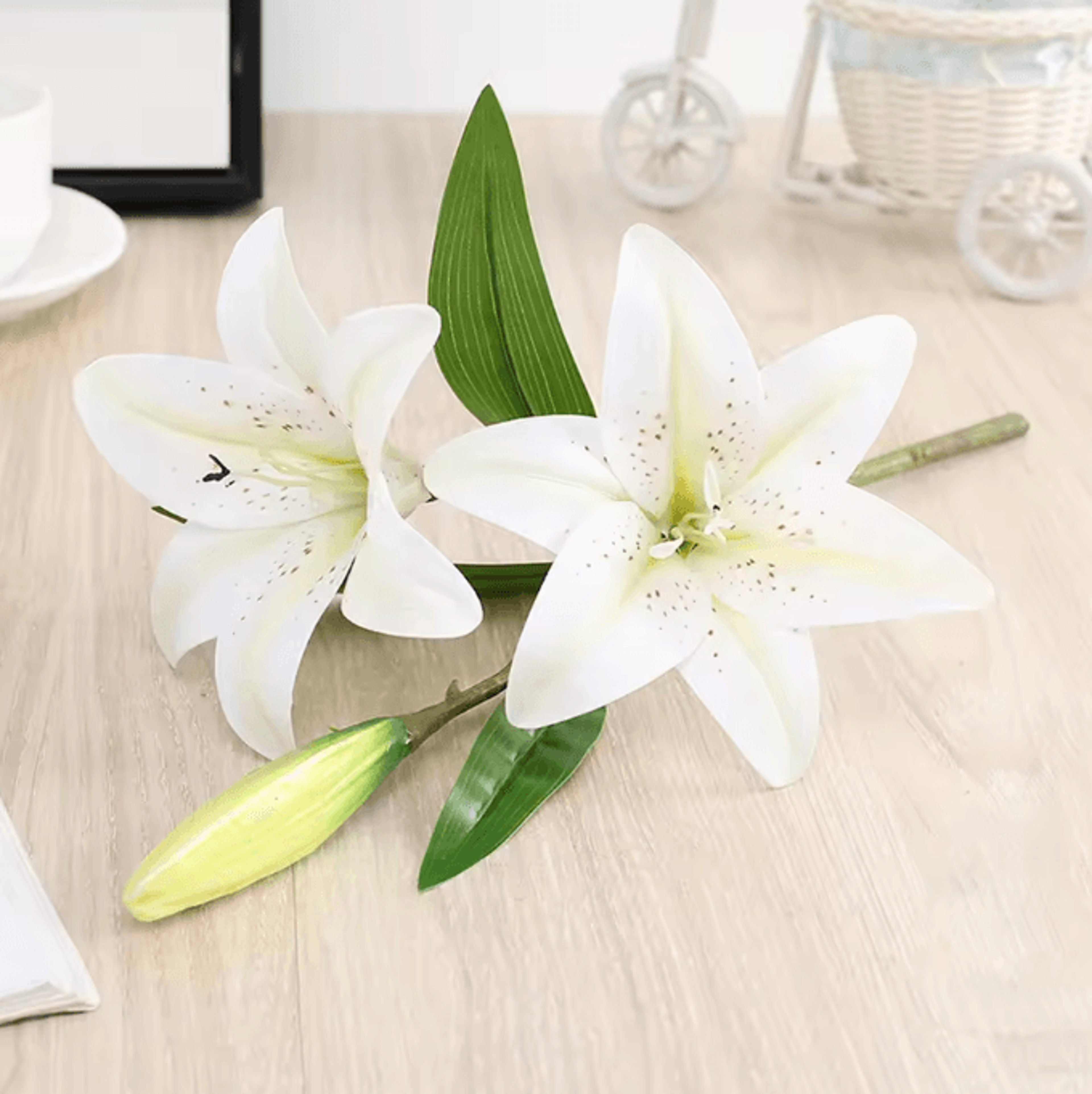 Realistic 3D Printed Artificial Lily Branch  Elegant White Faux Flowers For Home  Wedding Decor 8