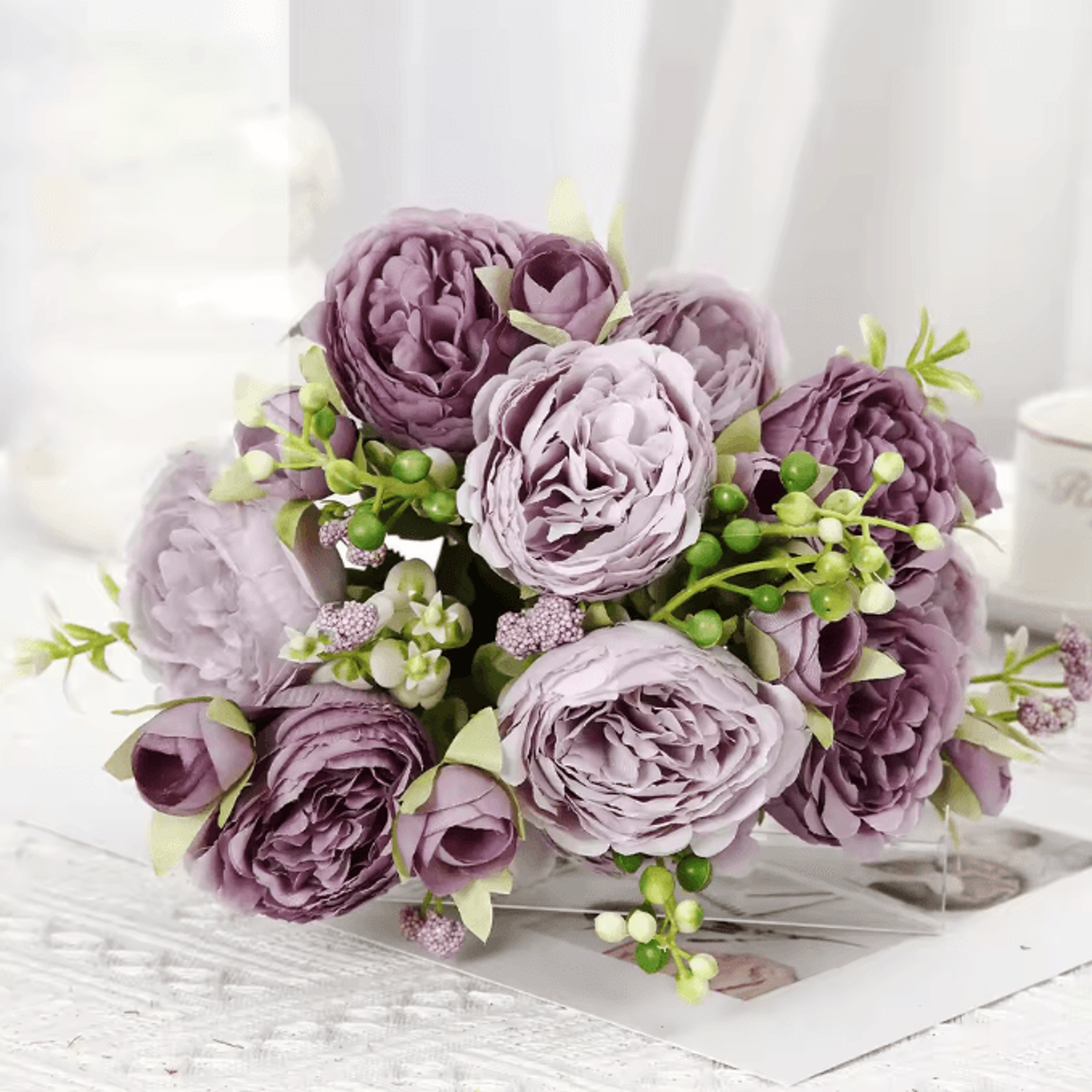 Pink  White Artificial Rose Bouquet  Realistic Silk Flowers For Home  Wedding Decor 7