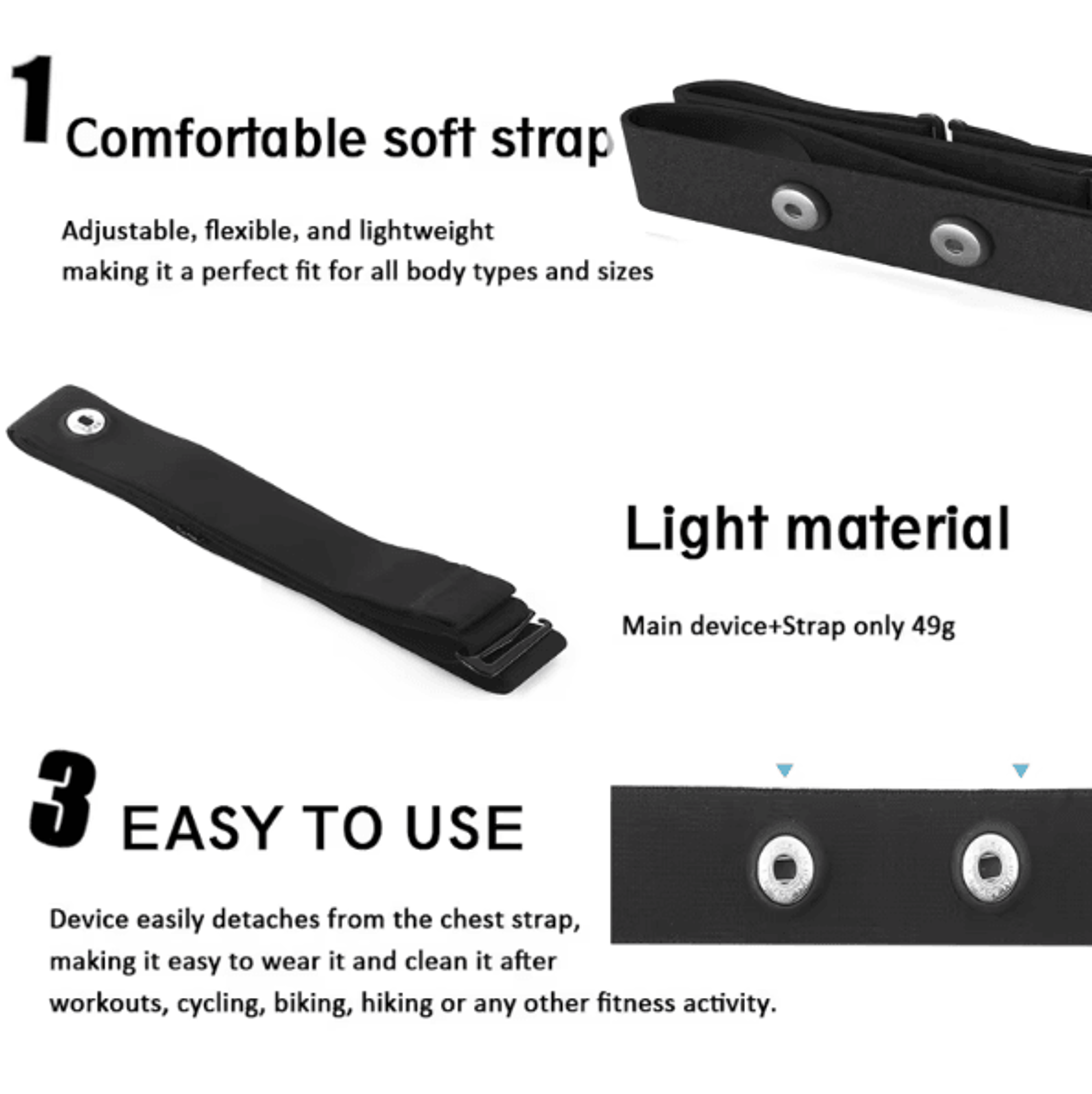 Adjustable Heart Rate Monitor Replacement Strap  Universal Fitness Chest Belt Compatible With Polar 1
