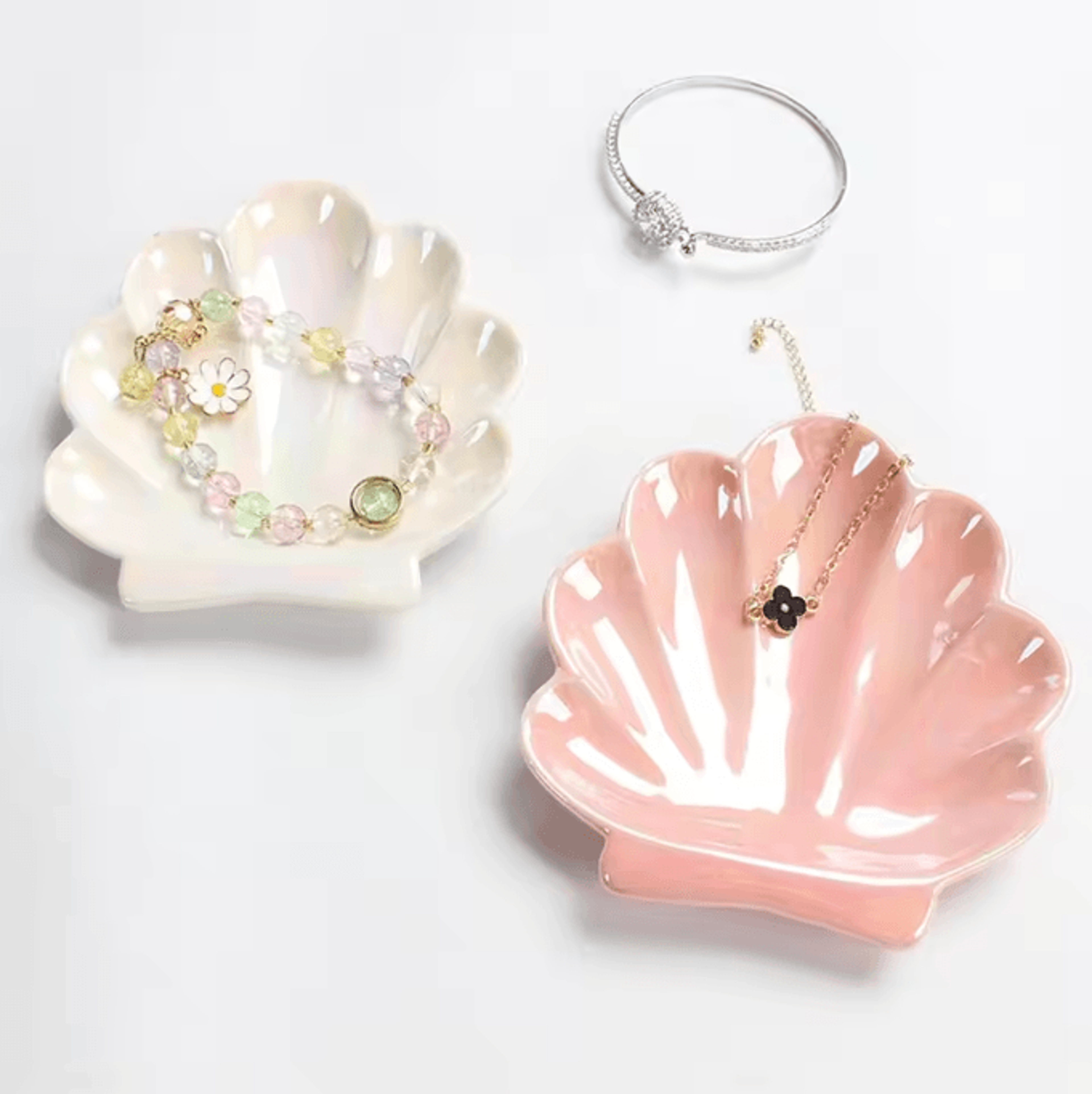 coastal shell ceramic trinket dish – cute jewelry organizer & ring holder tray