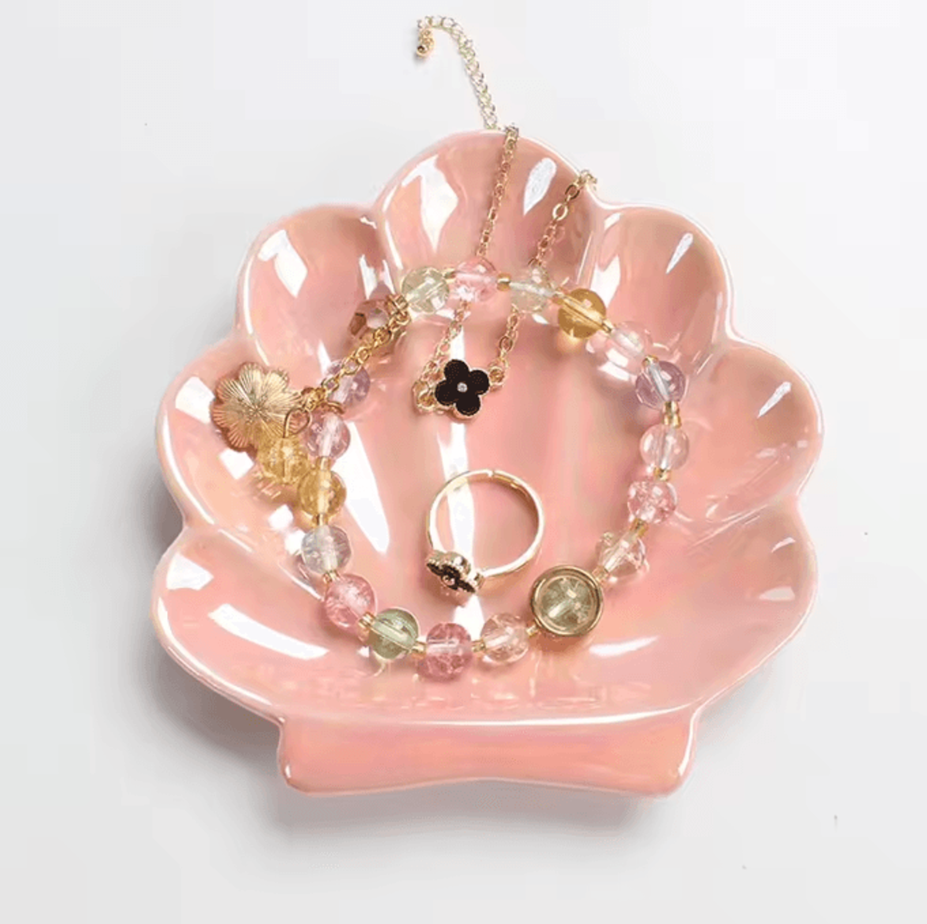 Coastal Shell Ceramic Trinket Dish  Cute Jewelry Organizer  Ring Holder Tray 1