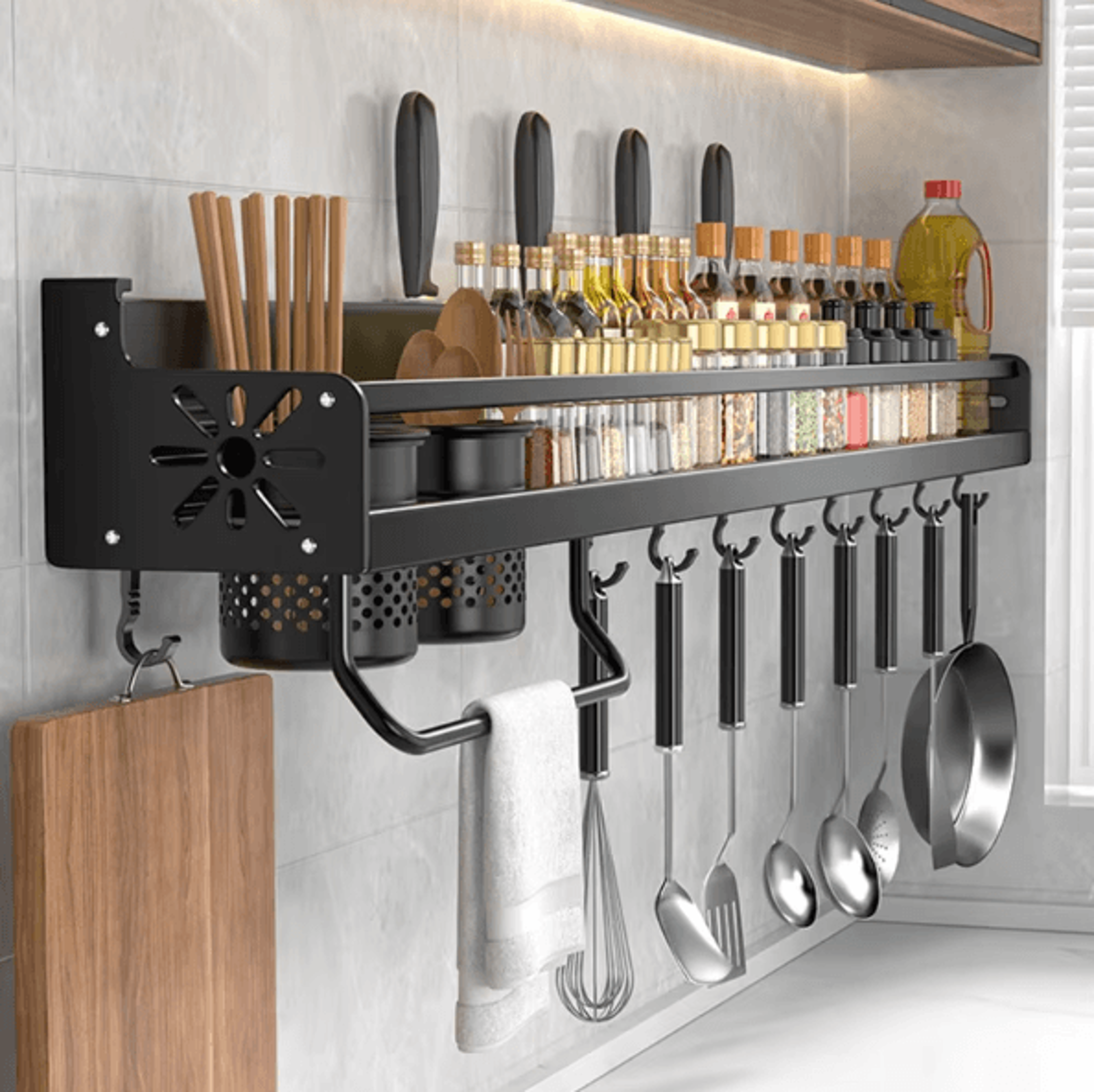 MultiFunction Wall Mounted Kitchen Organizer Shelf  Spice Rack Knife Holder  Utensil Storage 0
