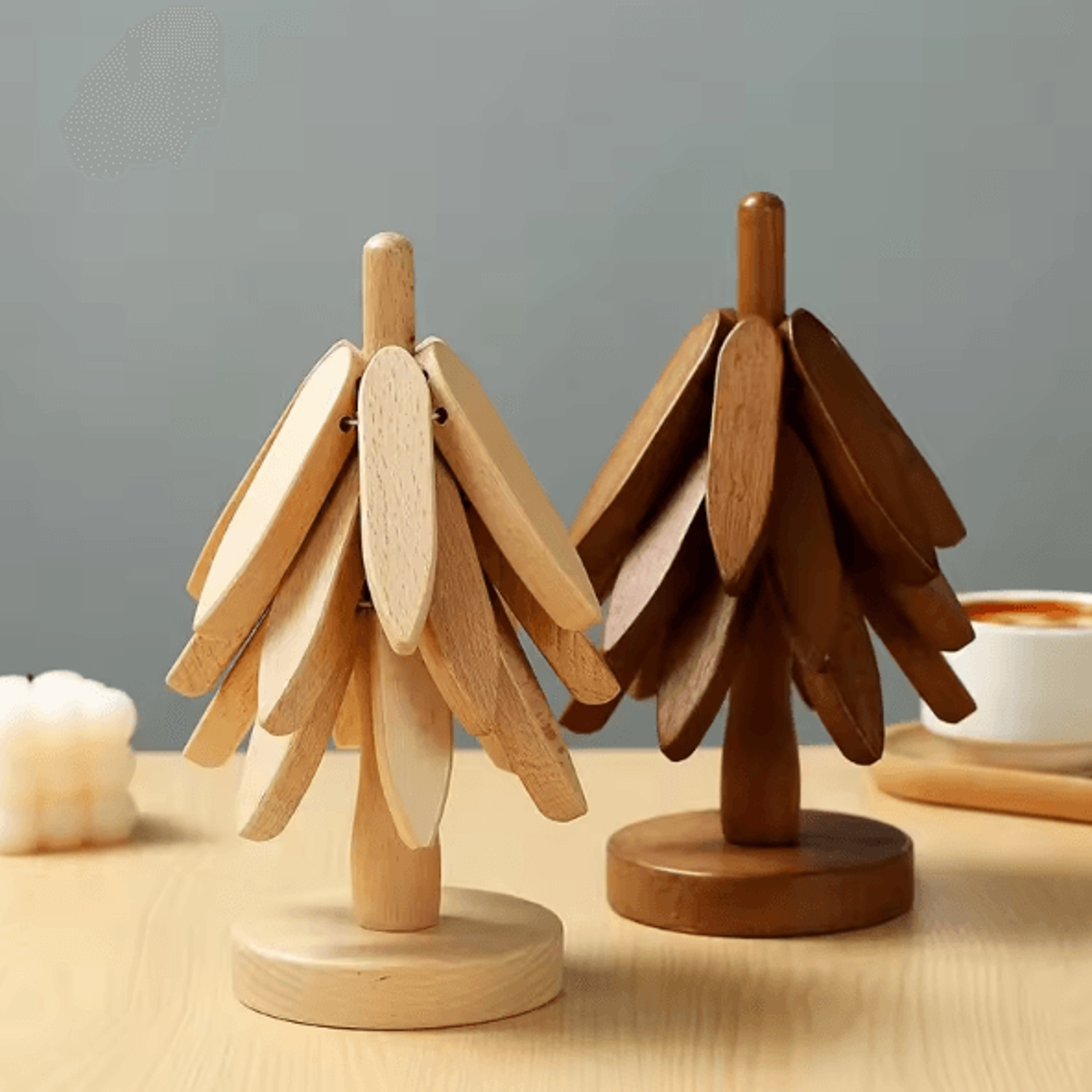 tree design wooden trivet set – heat-resistant table mats with decorative stand