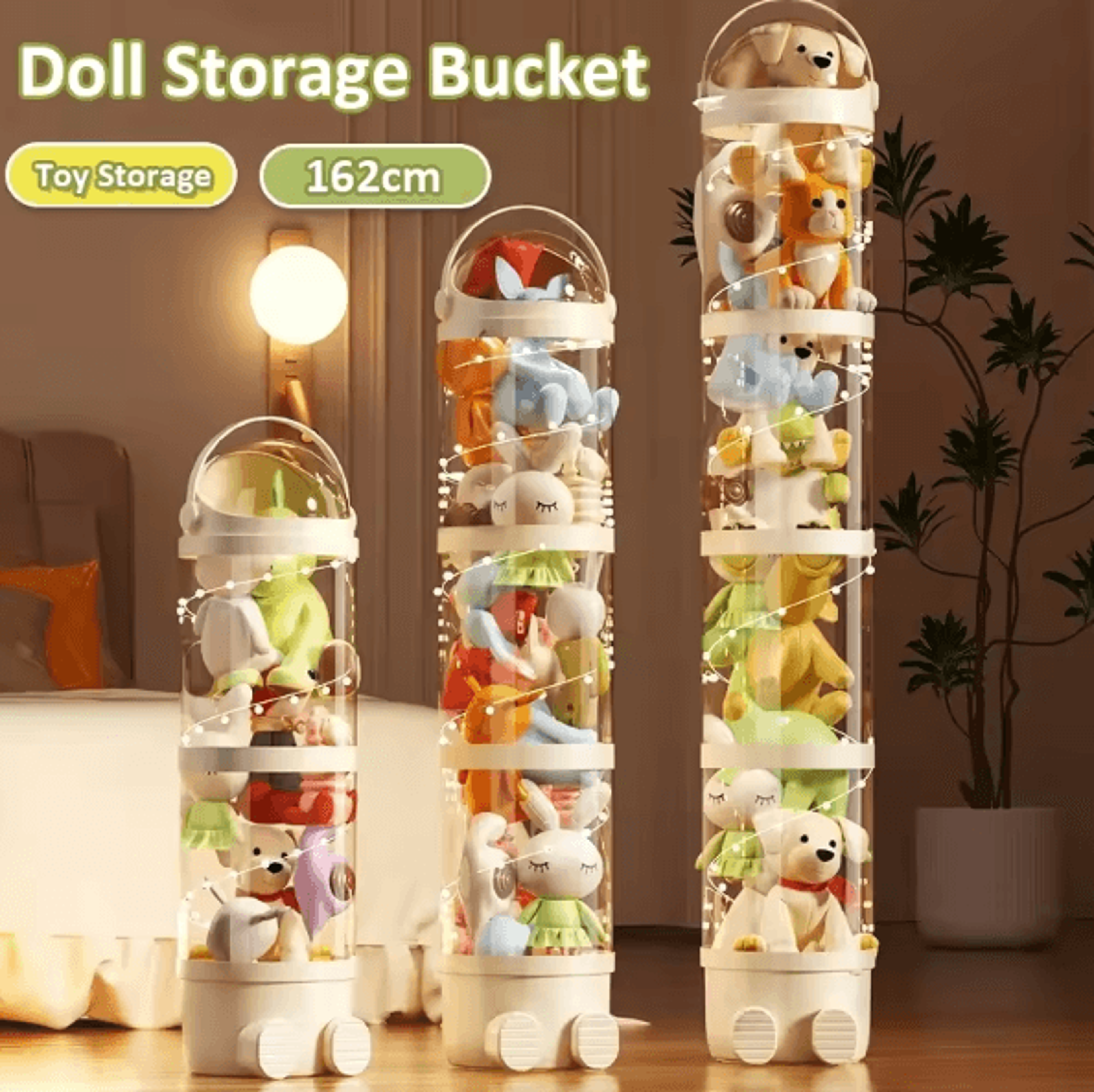 transparent plush toy storage tube – space-saving doll organizer & display barrel