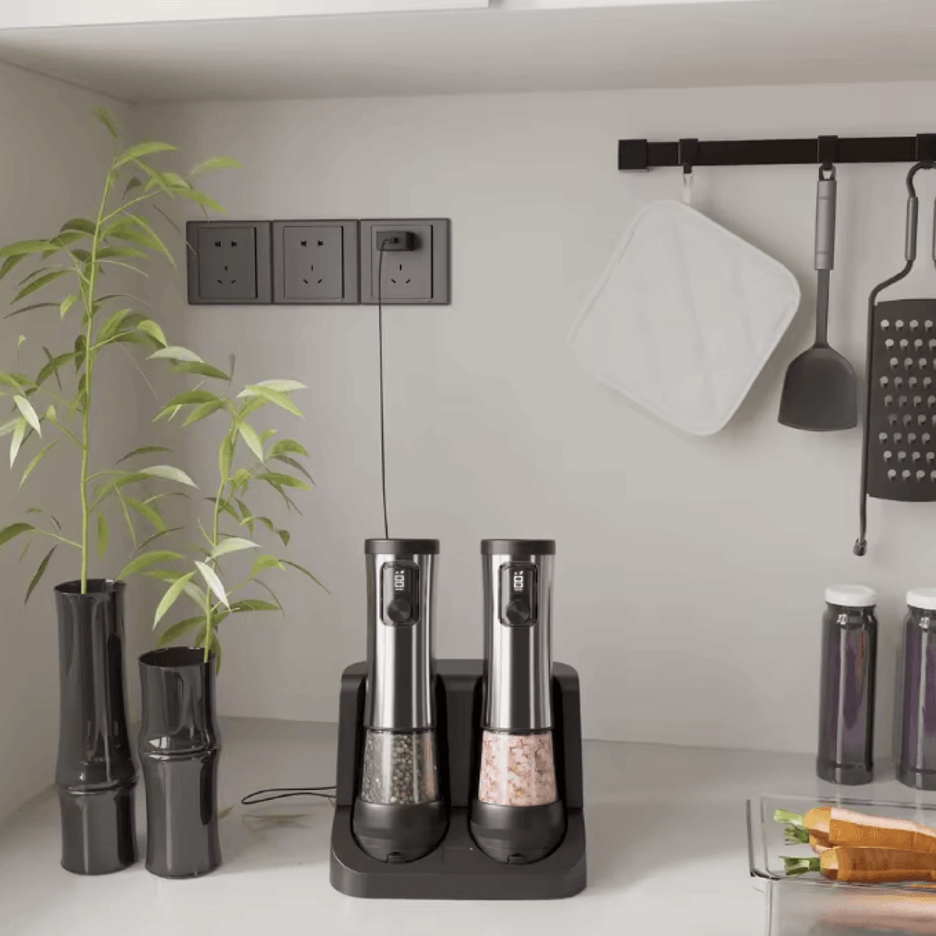 grindpro rechargeable electric salt and pepper grinder set with led indicator