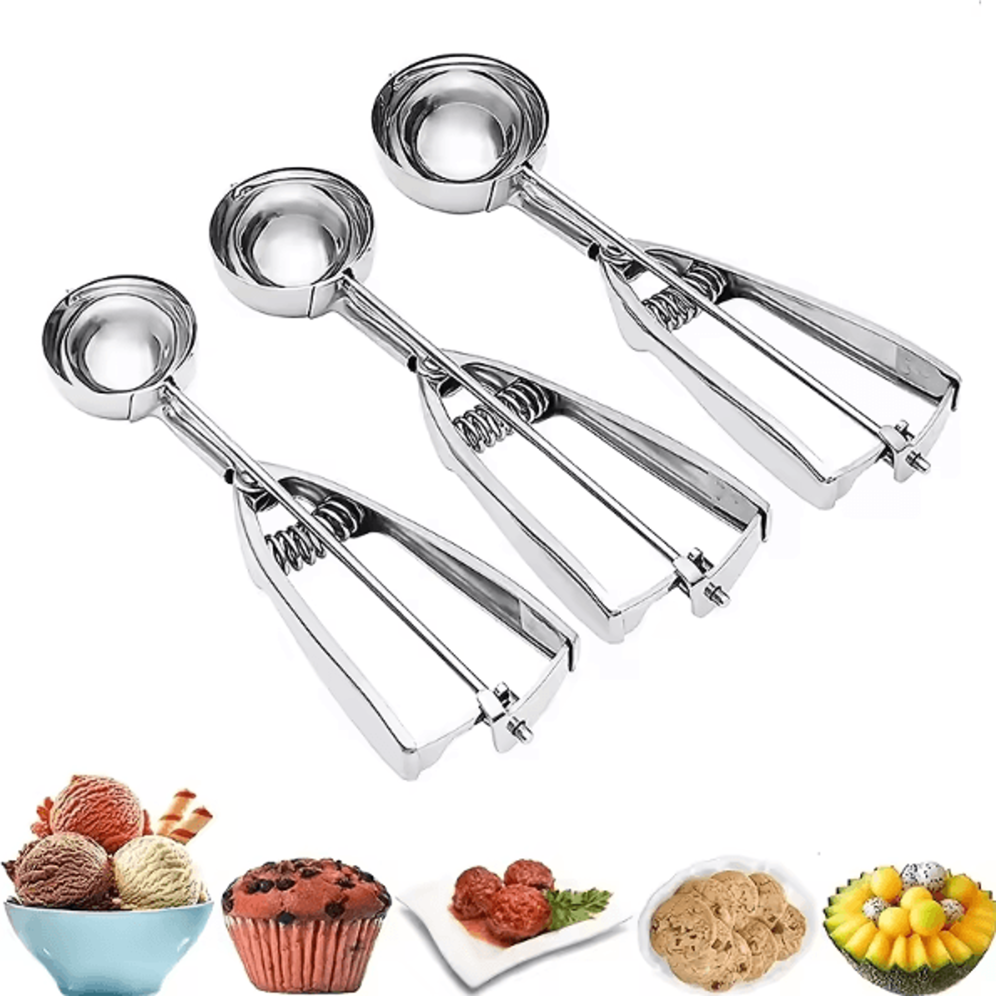scoopmaster 3-piece stainless steel ice cream scoop set with spring handle