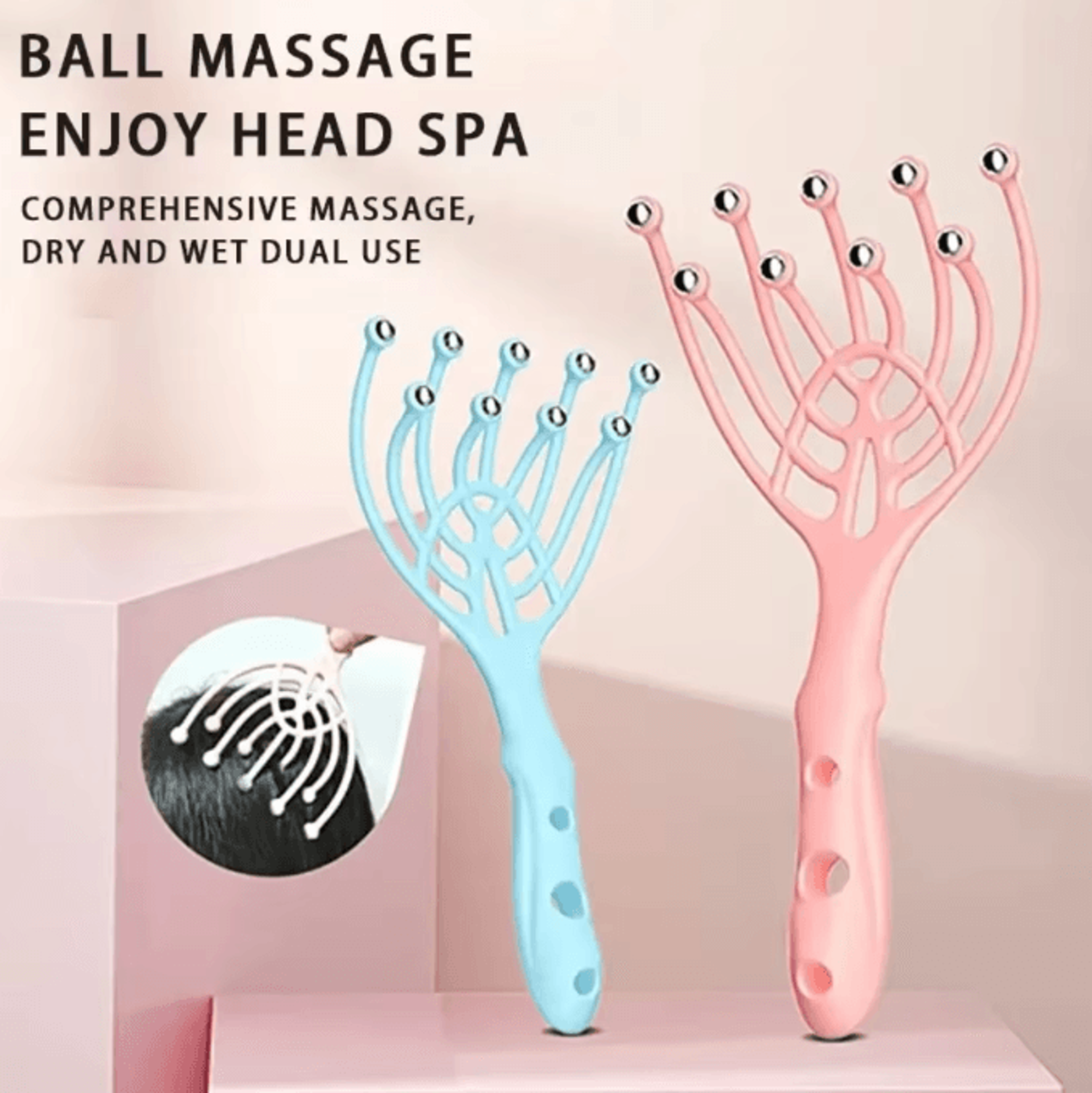 zenclaw handheld scalp head massager 5-finger steel ball relaxation tool for stress relief & hair care