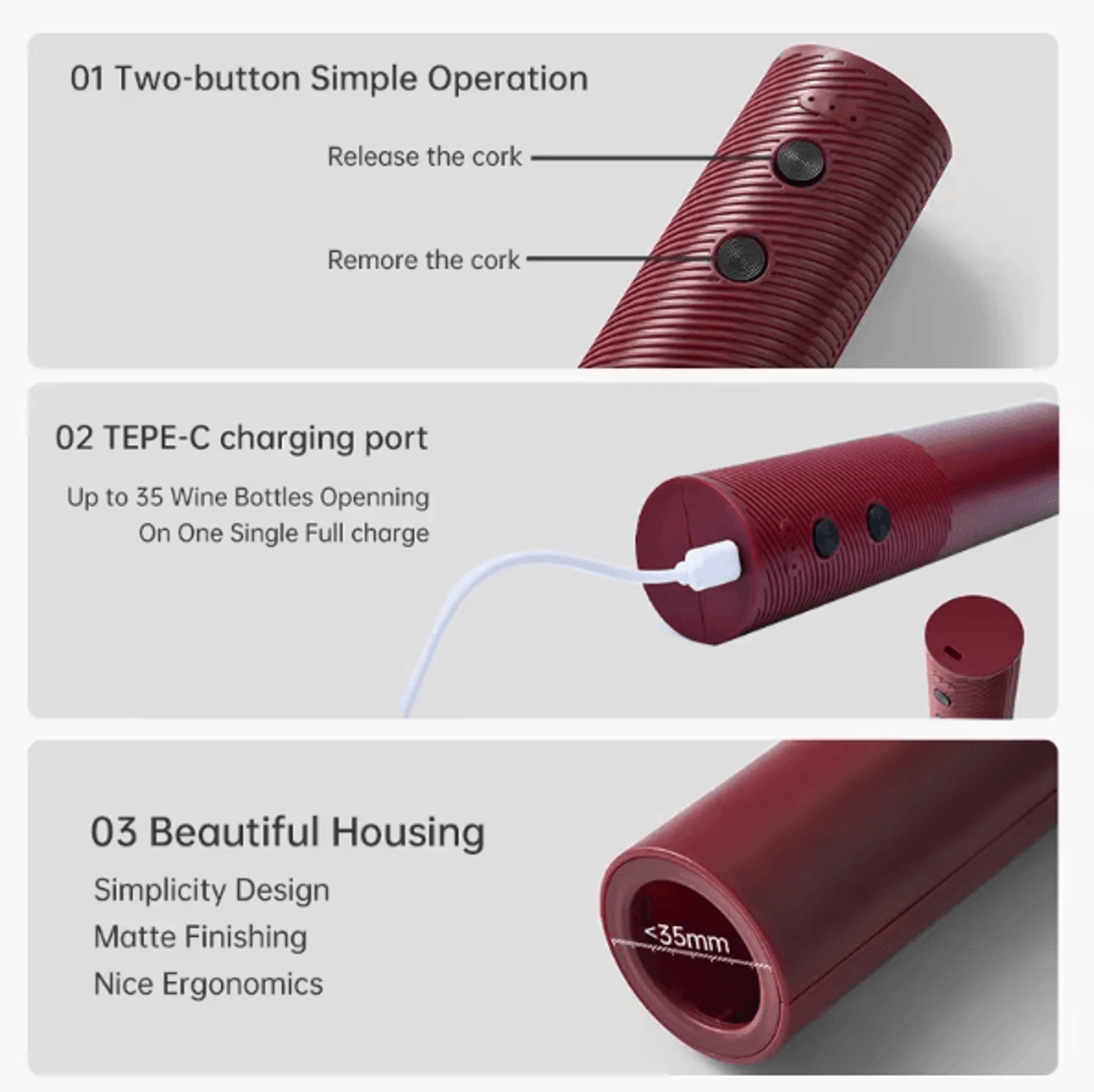 VinoSwift Automatic Wine Opener USB Rechargeable Electric Corkscrew OneTouch Bottle Opener For Home 5
