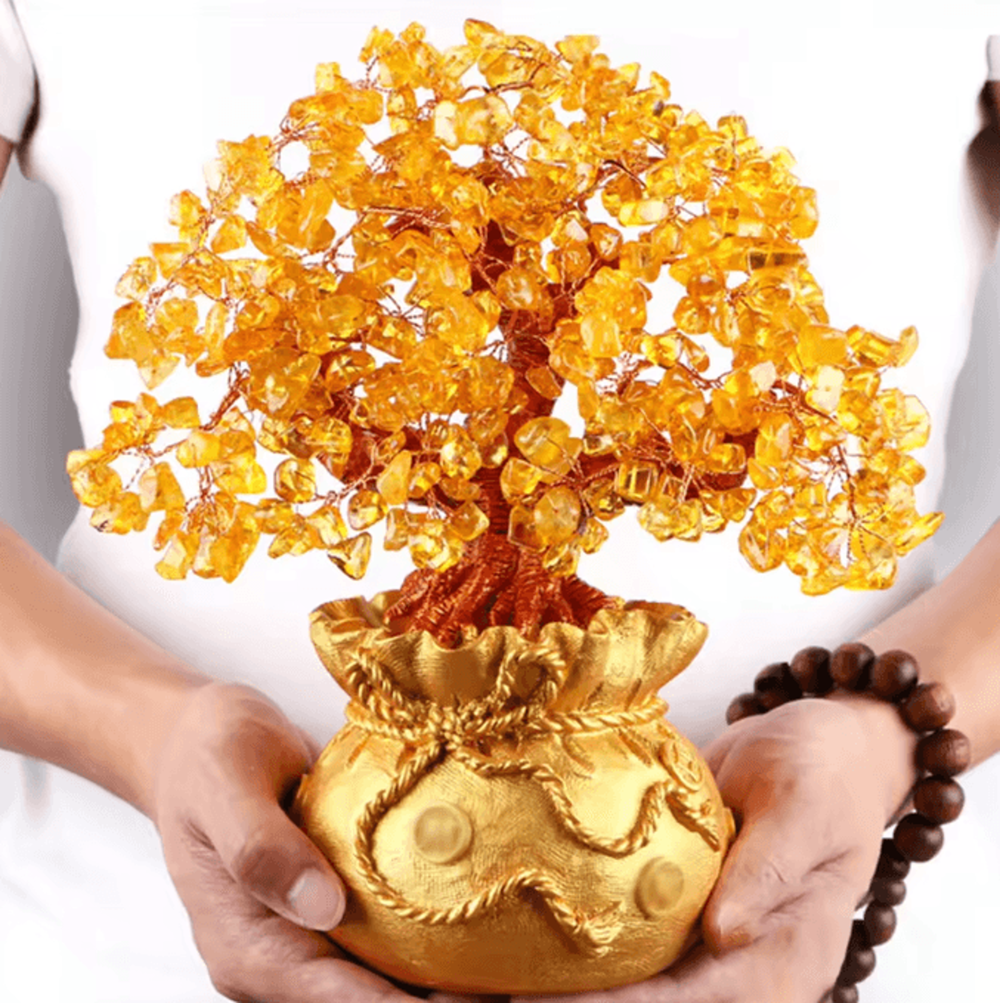 Natural Crystal Money Tree  Feng Shui Fortune Tree Decor With Gemstone Leaves  Money Bag Base 2