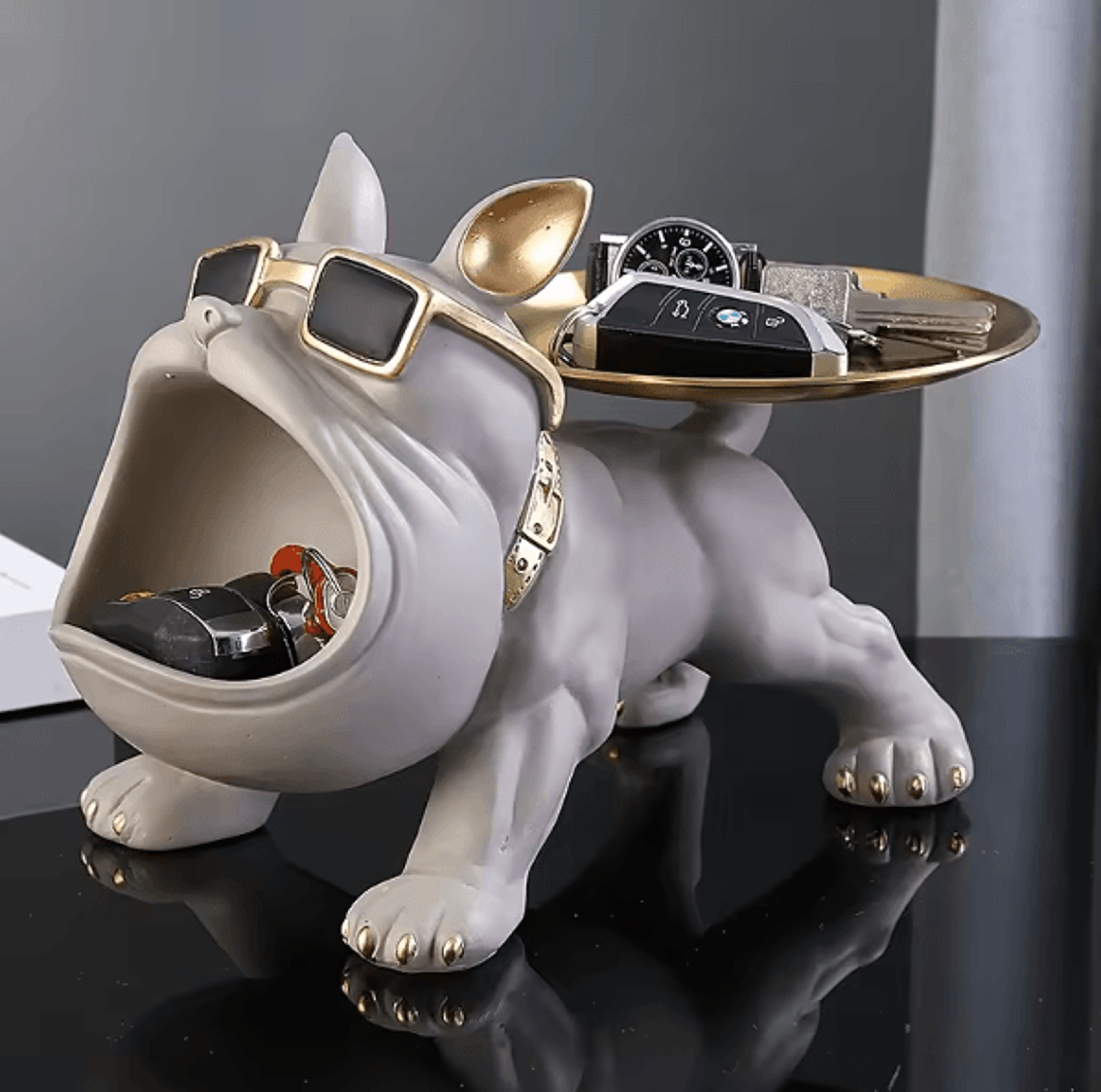 Large Bulldog Storage Statue  Resin Dog Figurine With Tray Organizer For Home Decor  Desk Storage 1