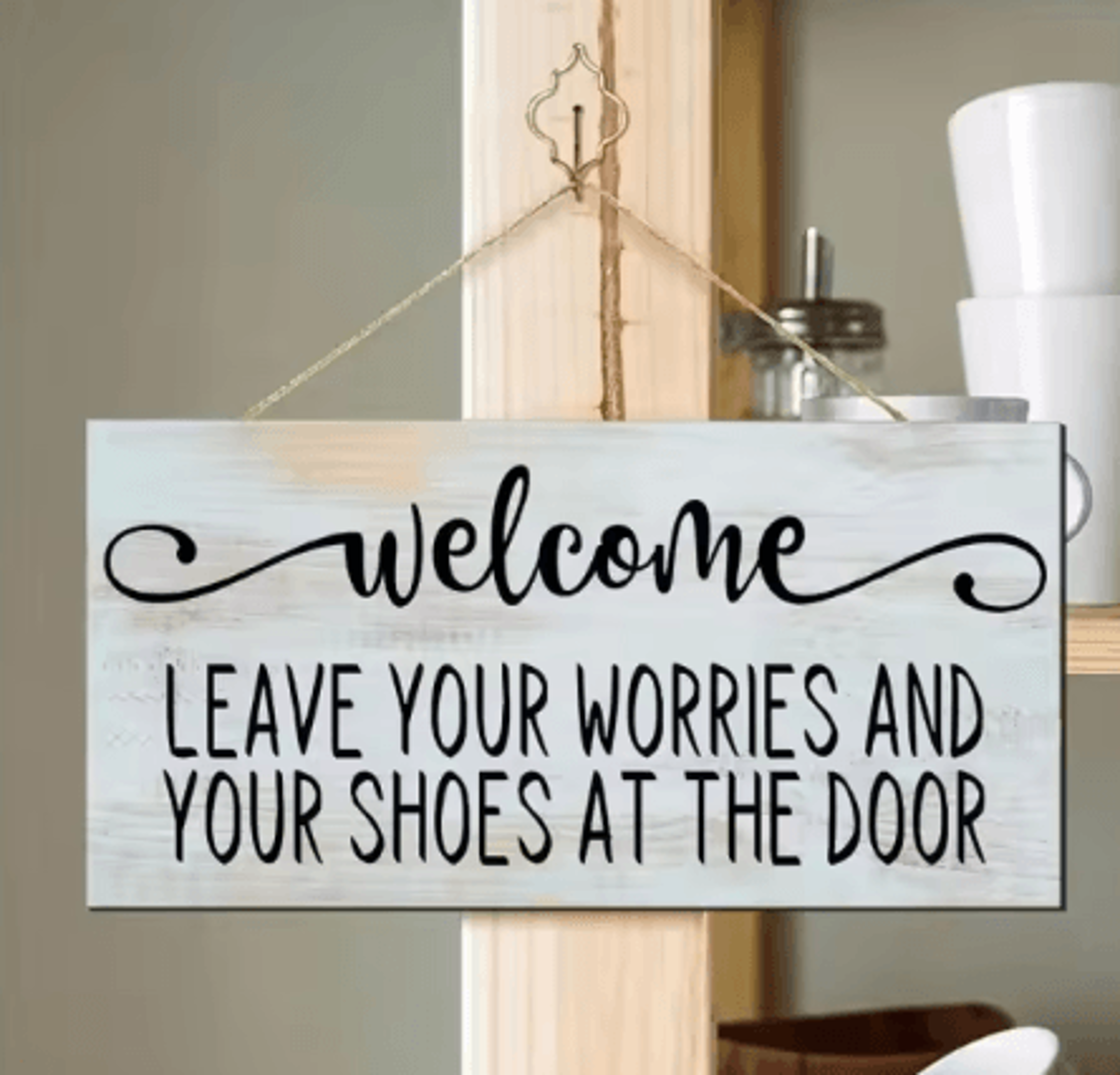 Wooden Welcome Please Remove Your Shoes Sign  Rustic Entryway Hanging Wall Plaque For Home  Front D 2