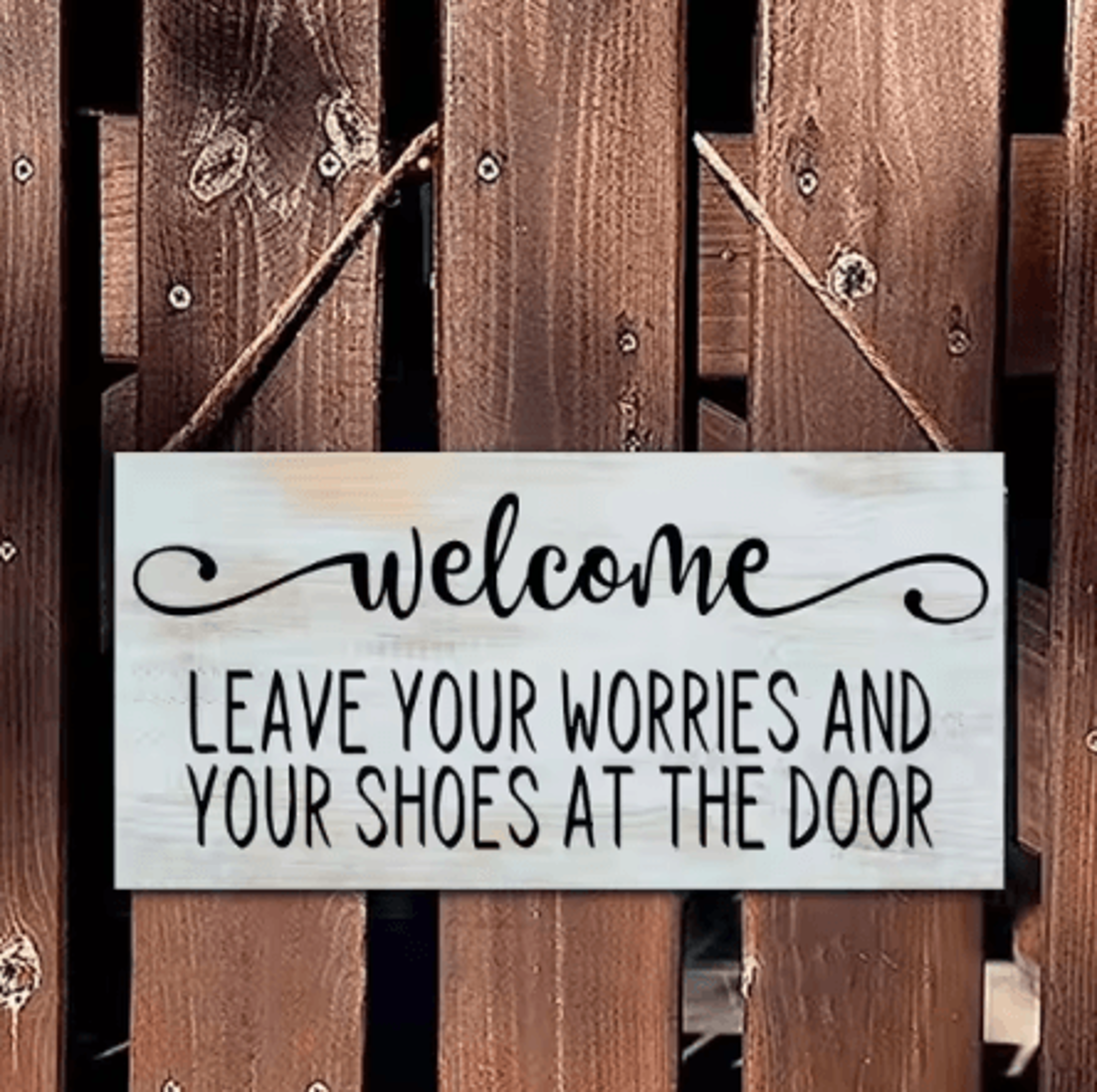 Wooden Welcome Please Remove Your Shoes Sign  Rustic Entryway Hanging Wall Plaque For Home  Front D 3