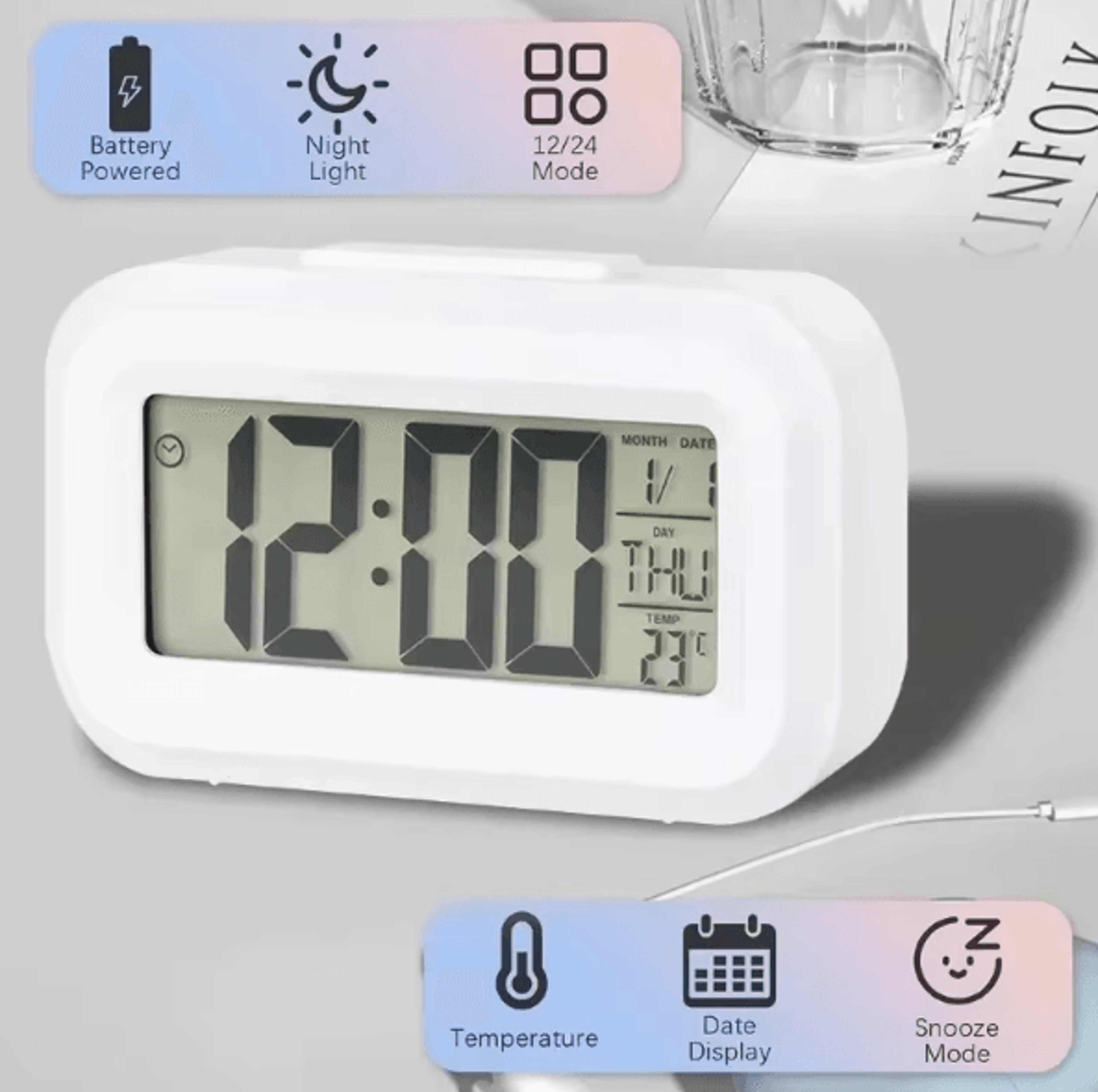 Multifunction LED Digital Alarm Clock  Backlight Desk Clock With Temperature Calendar  Snooze 1