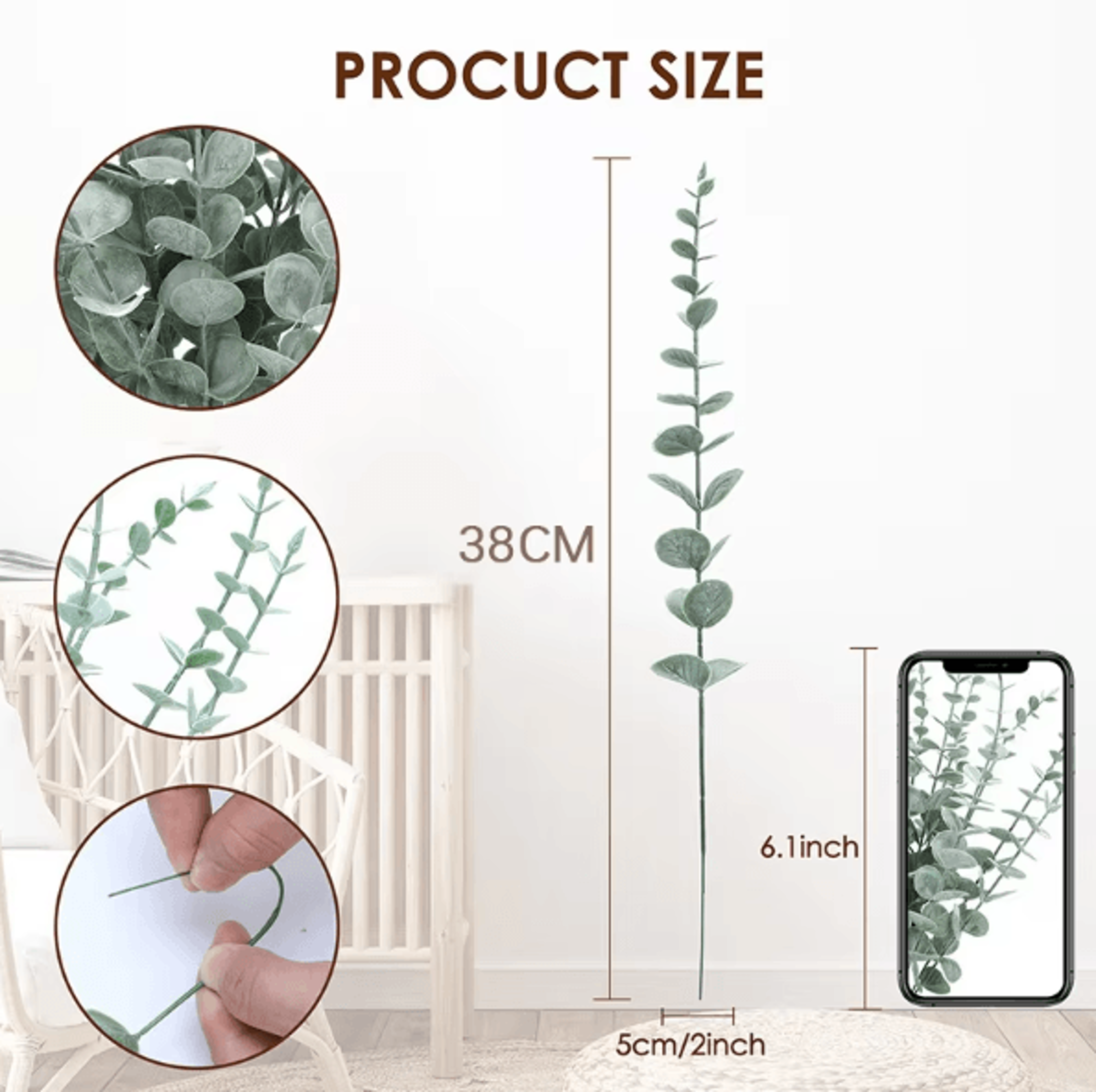 20PCS Artificial Eucalyptus Stems  Realistic Faux Greenery Leaves For Wedding Centerpieces  Home De 4