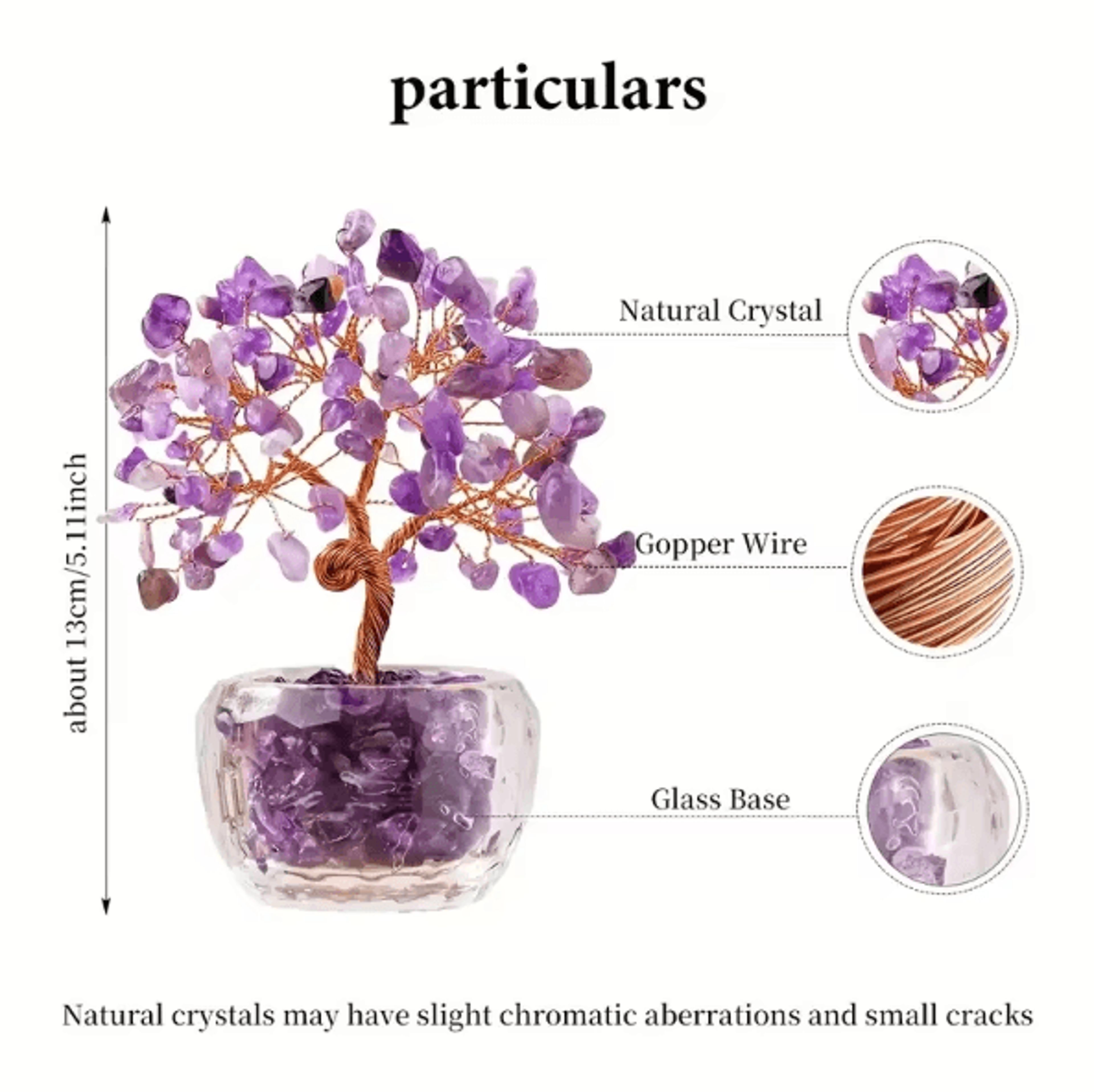 Natural Crystal Fortune Tree  Tree Of Life Feng Shui Decor With Handcrafted Gemstone Leaves 3