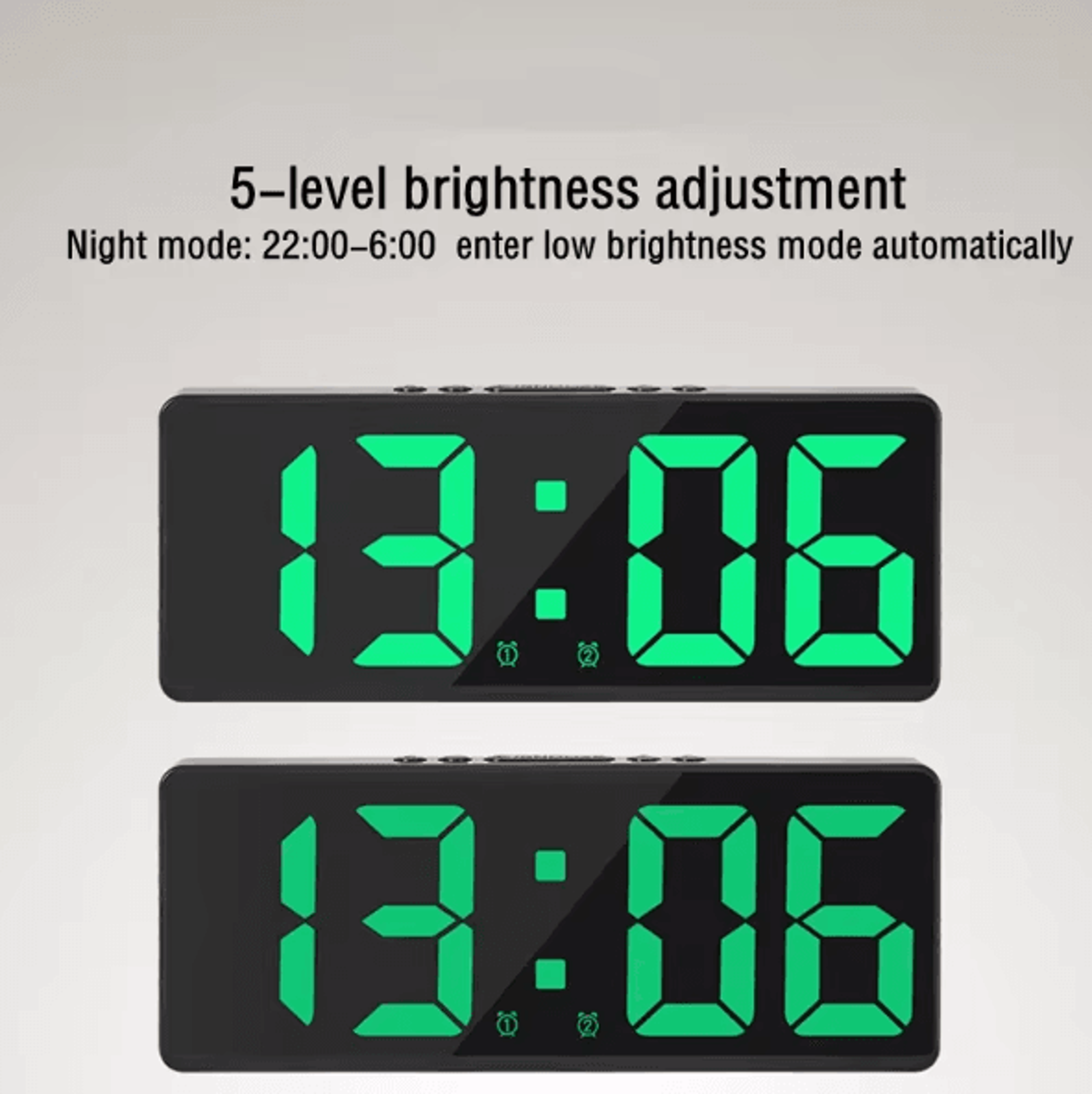 Voice Control LED Mirror Digital Alarm Clock With Temperature Display Snooze  Night Mode Bedside Cl 2