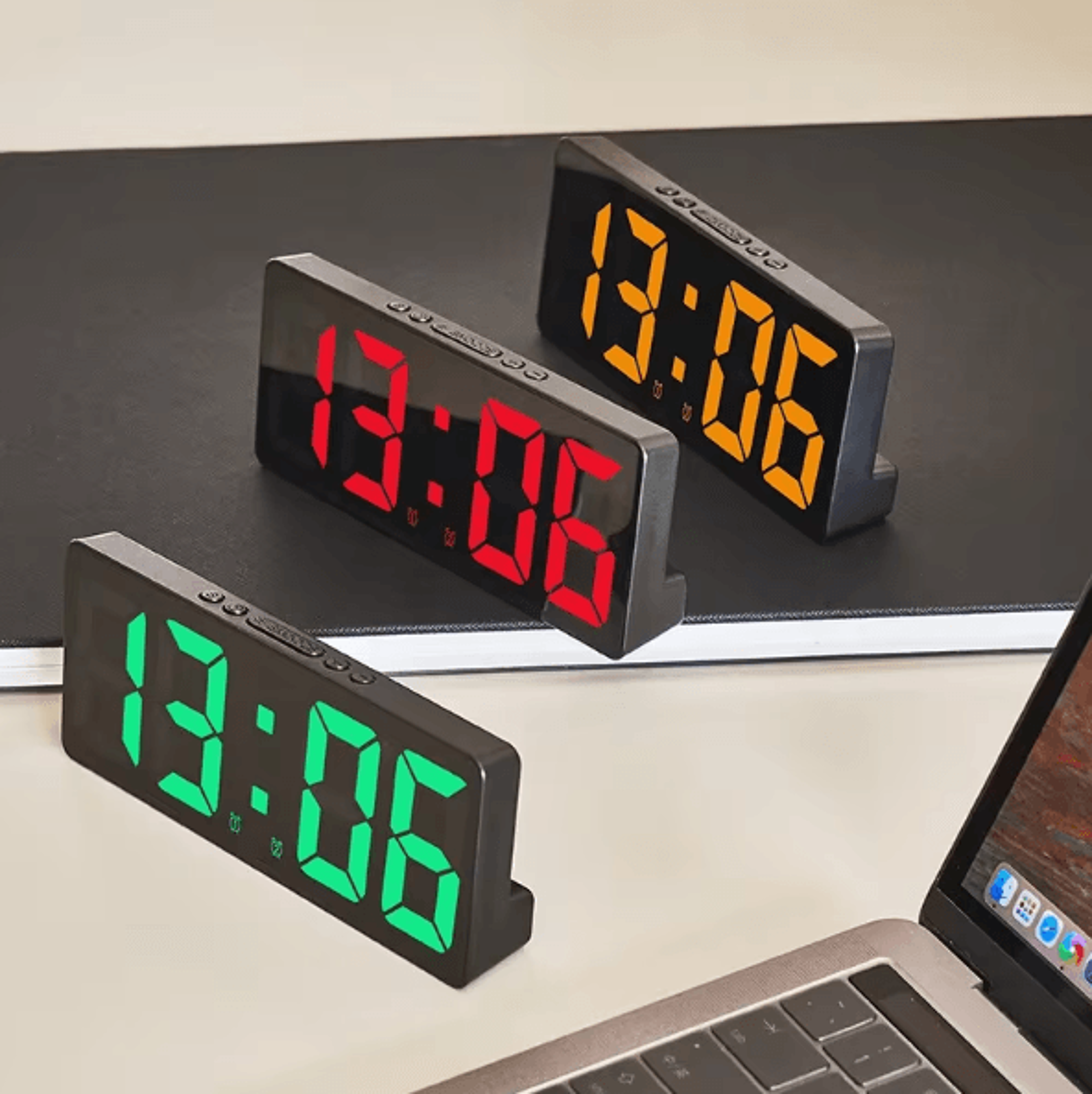 Voice Control LED Mirror Digital Alarm Clock With Temperature Display Snooze  Night Mode Bedside Cl 4