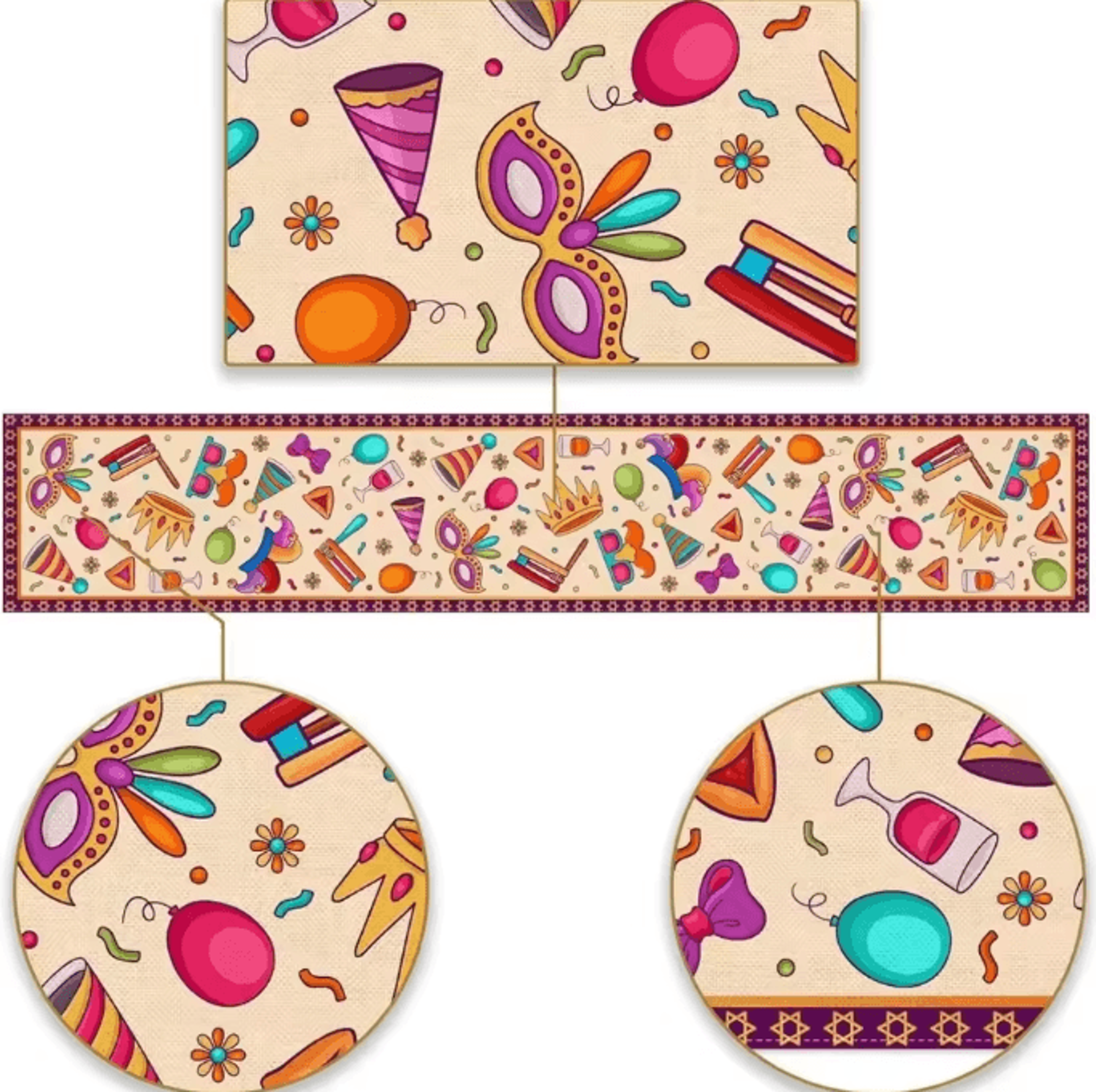Happy Purim Festive Table Runner  Colorful Jewish Holiday Decor For Dining  Party Tables 4