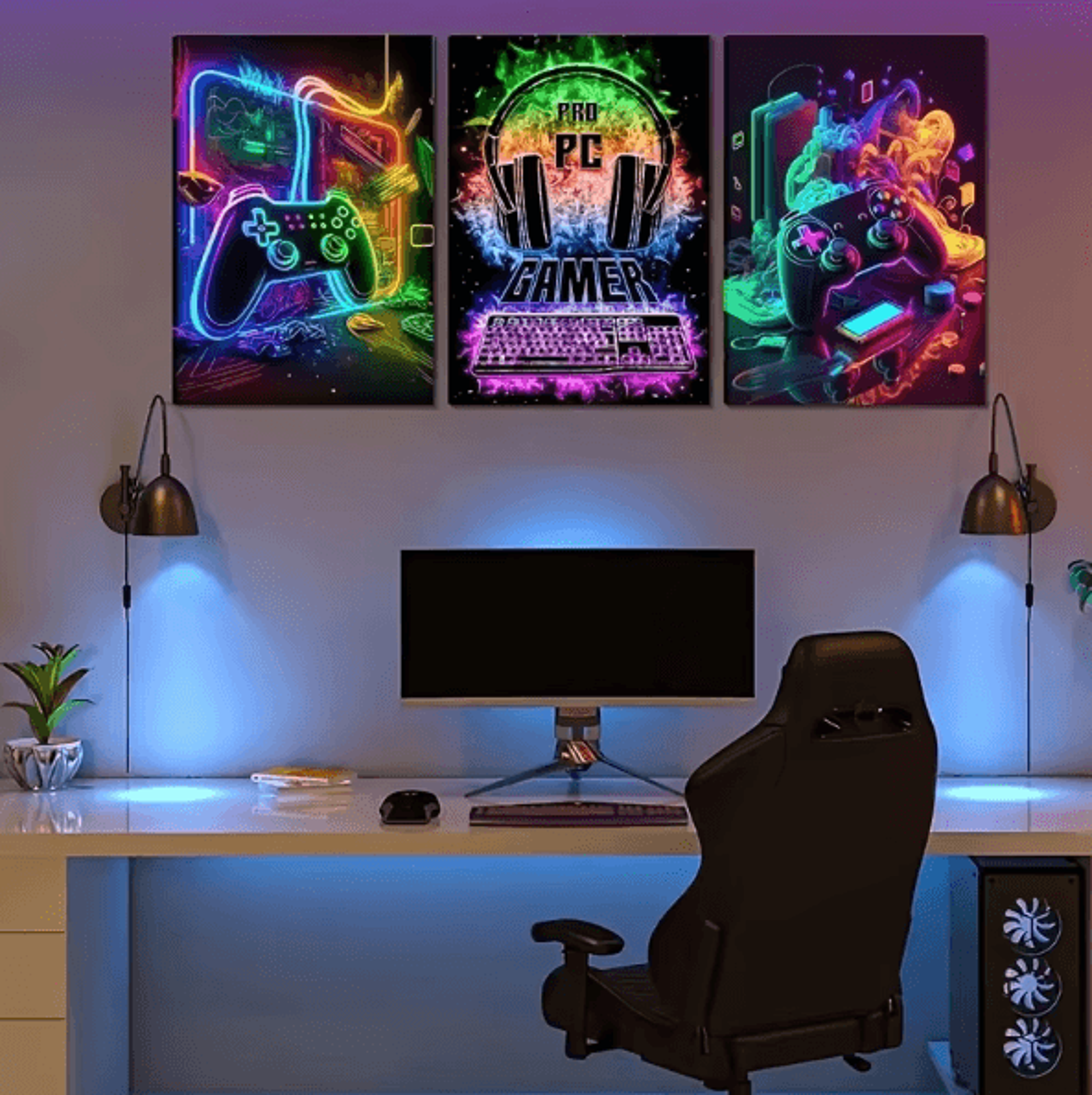 3PCS Gaming Wall Art Canvas Set  Punk Style Gamepad Posters For Gamer Room Decor  Boys Bedroom 2