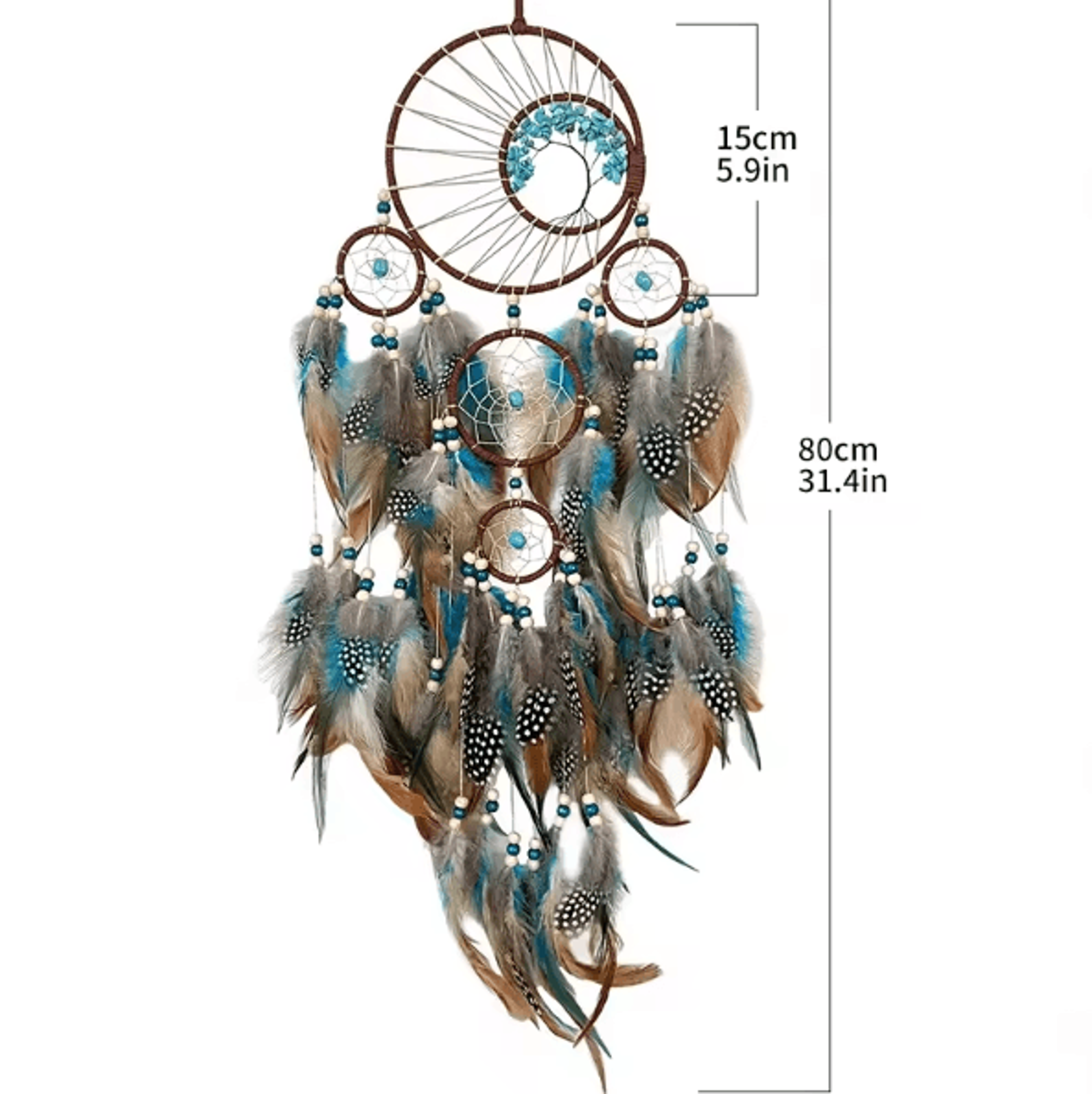 Vintage Tree Of Life Dream Catcher Wind Chime  Boho Wall Hanging Decor With Natural Stone Accents 4