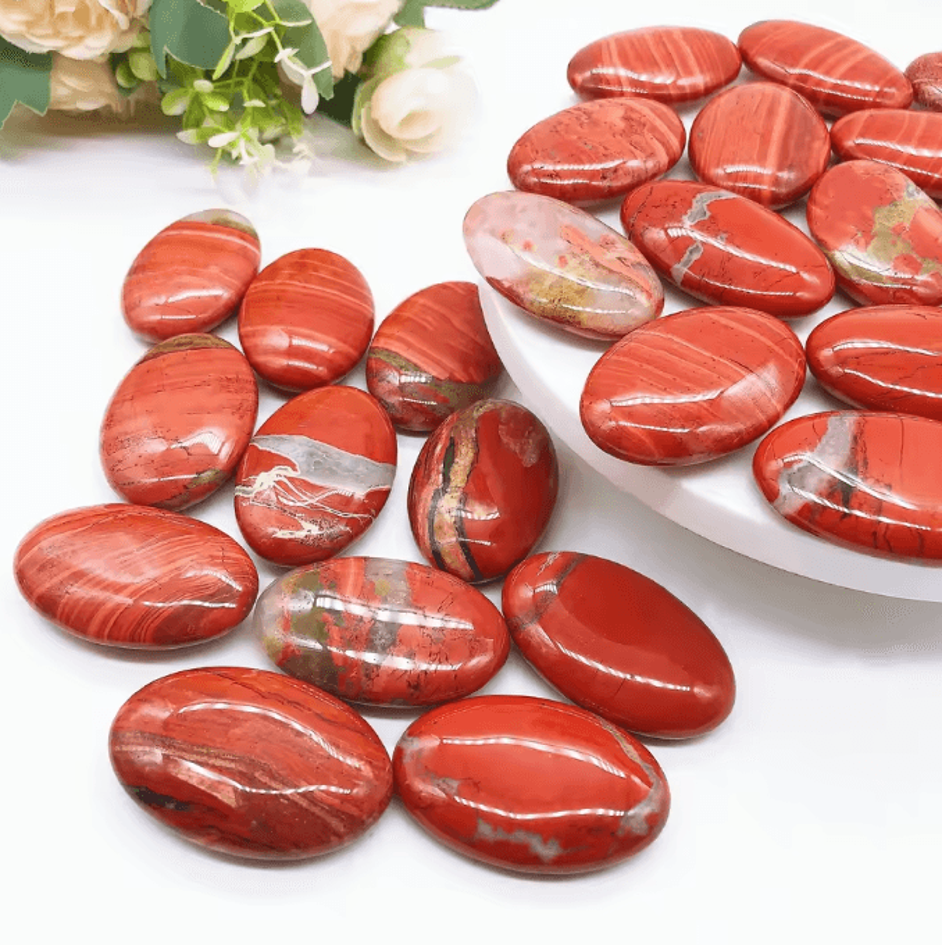1 piece natural red jasper palm stone – reiki healing crystal pocket stone for energy, balance & home decor