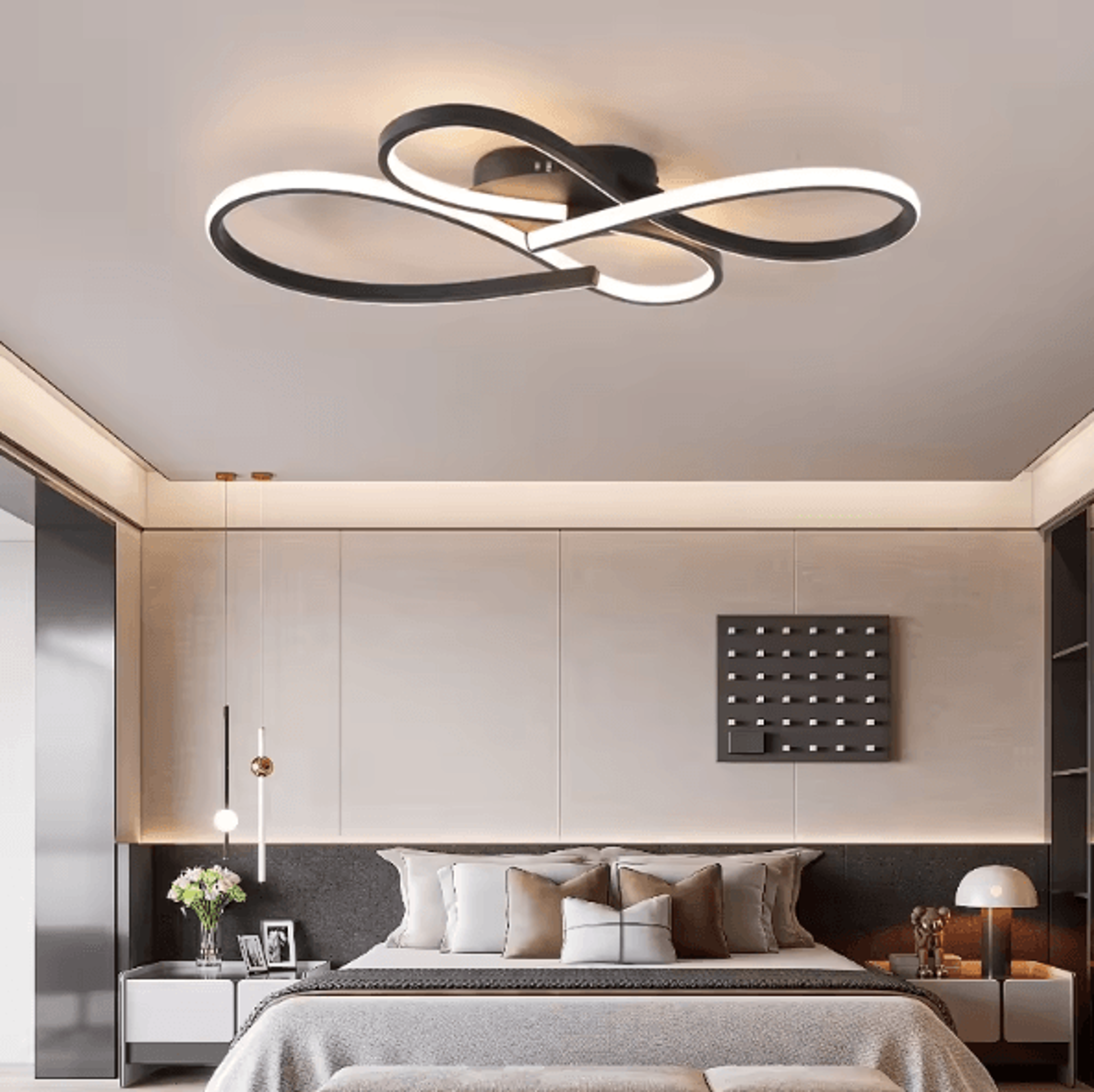 Modern Black LED Ceiling Chandelier  Minimalist Ceiling Light Fixture For Living Room Bedroom  Stud 0