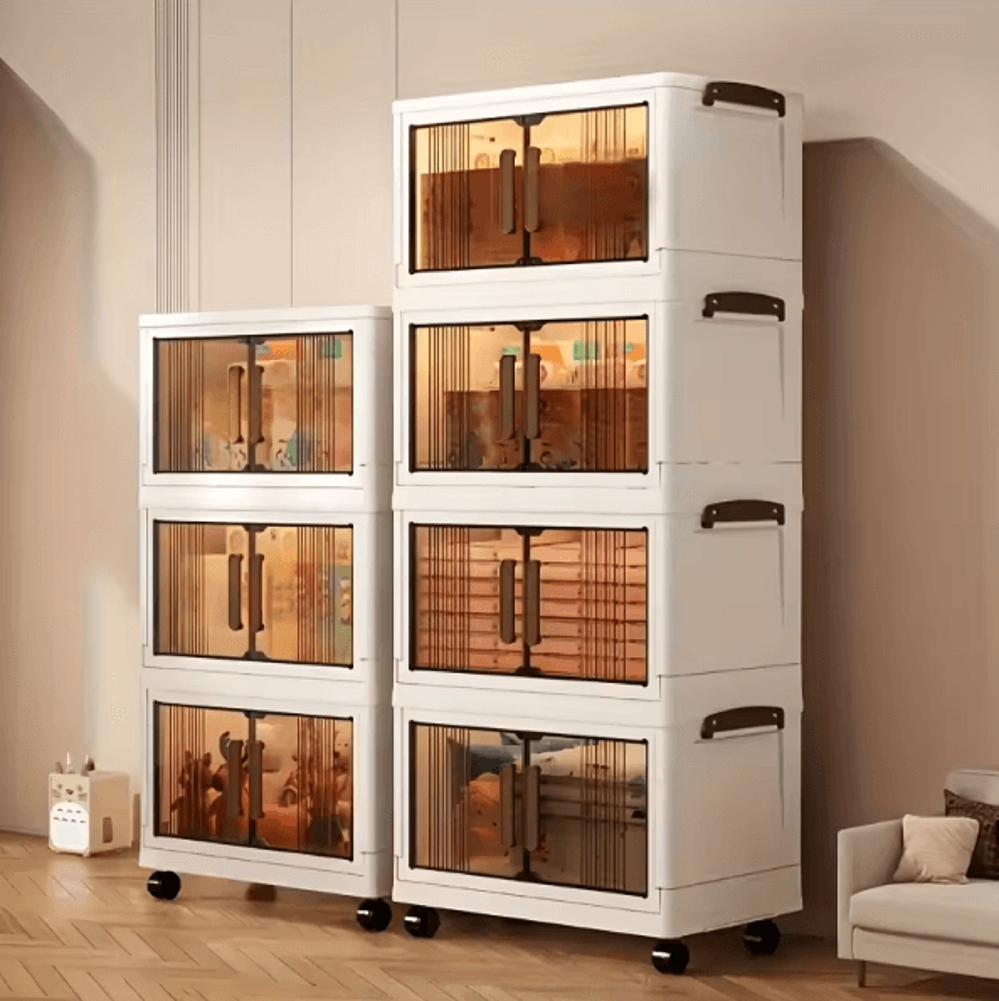 45Tier Foldable Storage Cabinet With Wheels  HeavyDuty Stackable Organizer For Home  Wardrobe 0