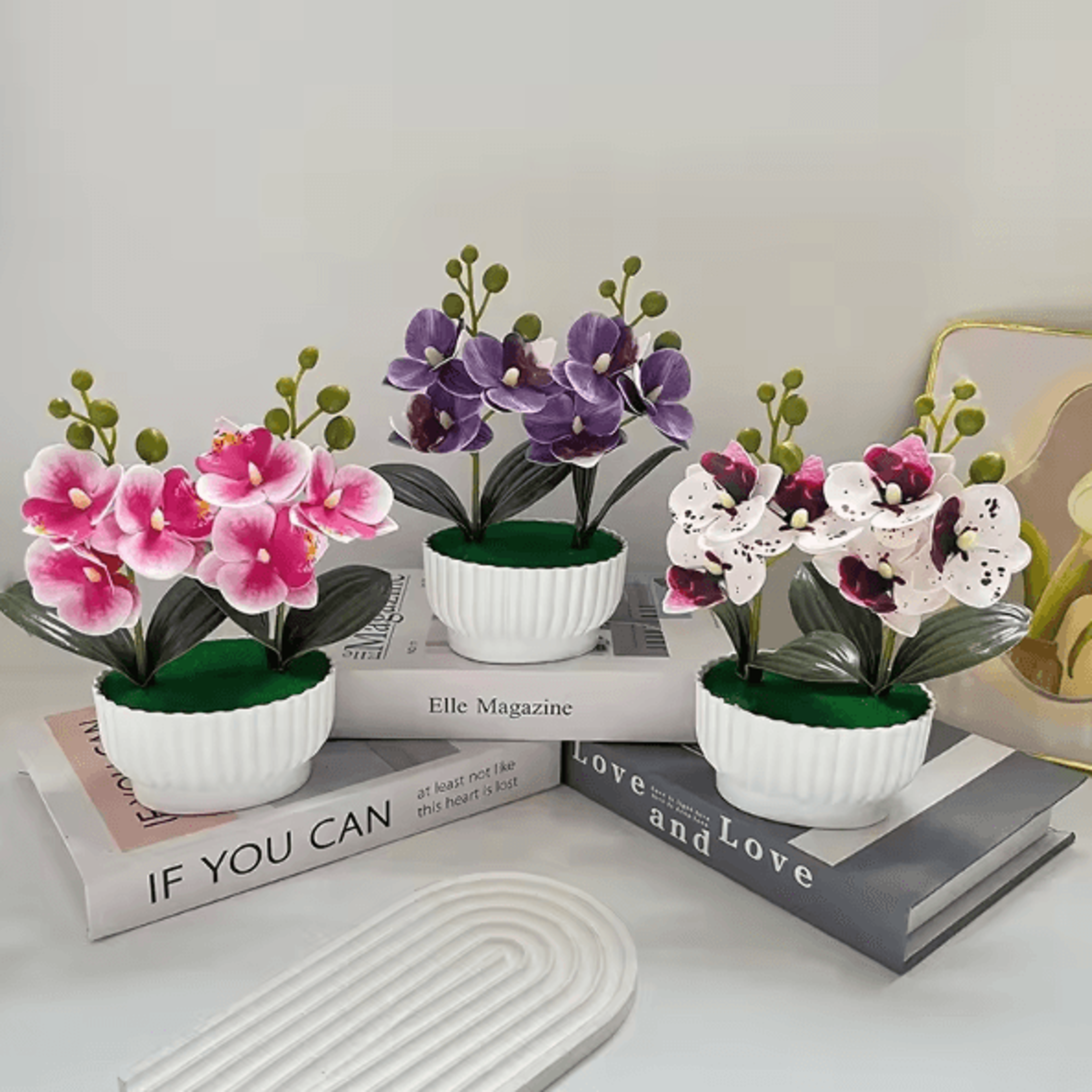 Artificial Butterfly Orchid Potted Plant Set Realistic Faux Flower Tabletop Decor For Home And Gift 1