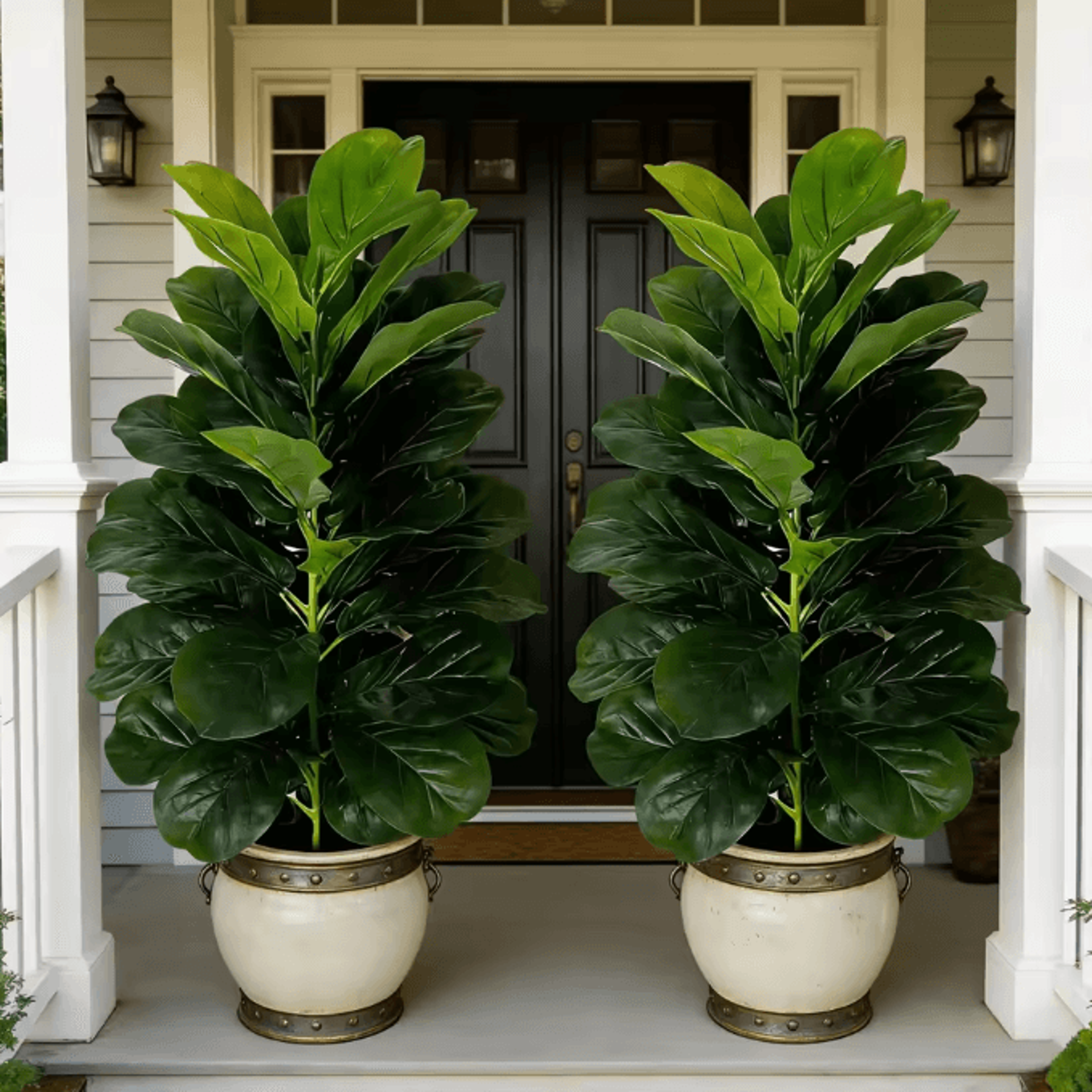 3FT Artificial Fiddle Leaf Fig Tree 2Pack With White Geometric Pot Realistic Faux Indoor Outdoor Pl 4