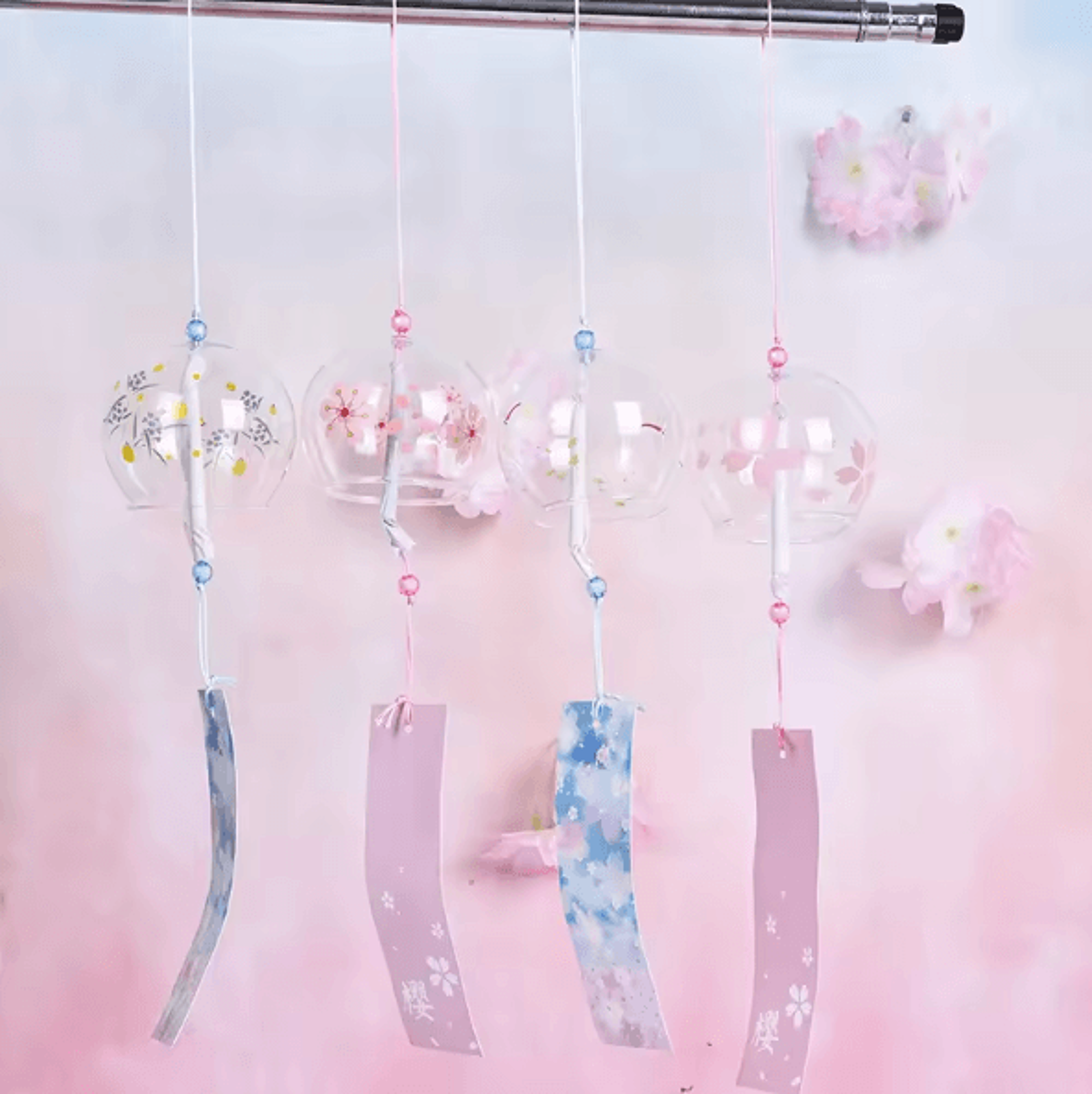 Japanese Sakura Wind Chime Glass Furin Bell Cherry Blossom Hanging Decor For Home Garden Balcony 1