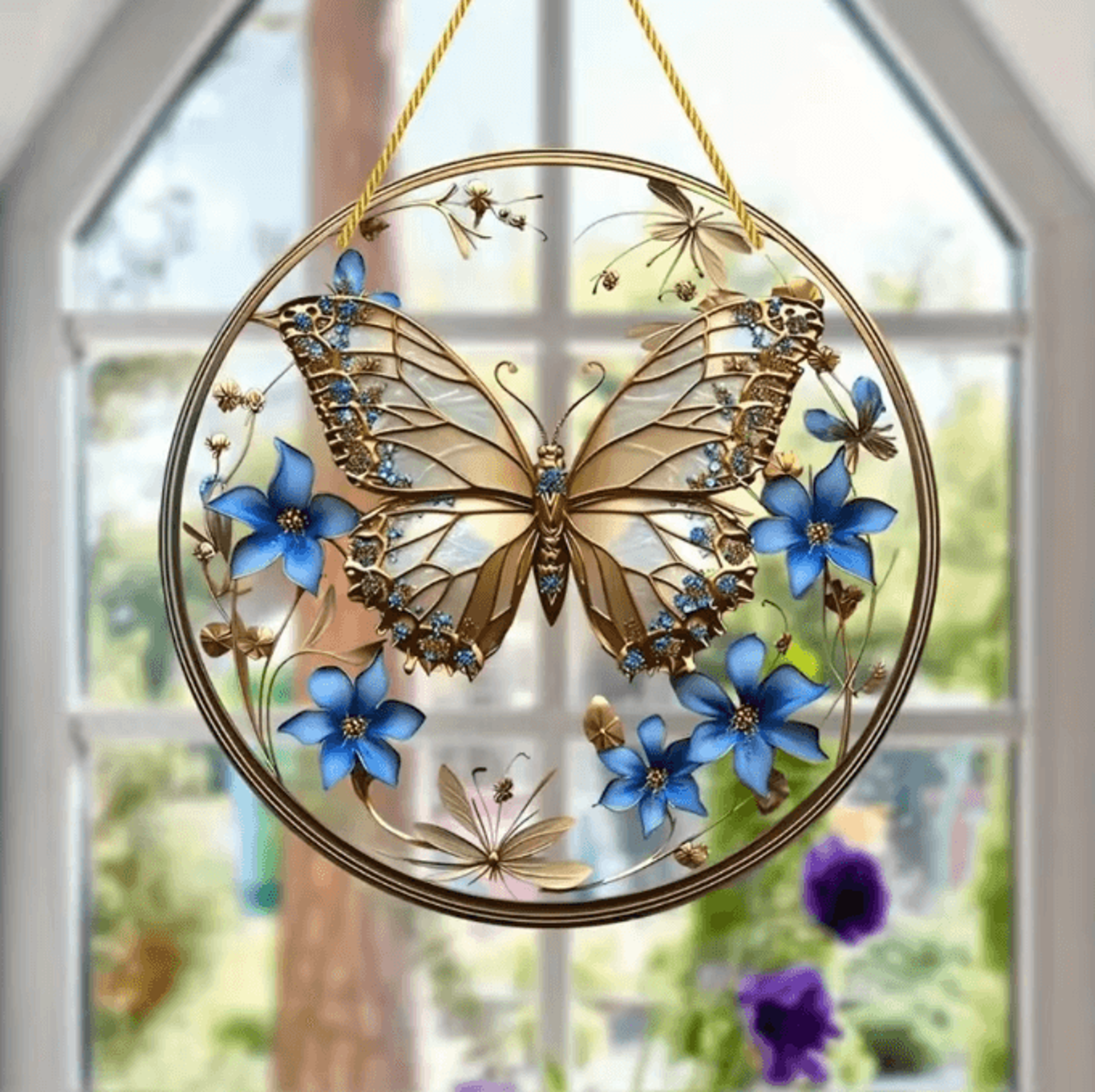 Butterfly Acrylic Suncatcher Round Window Hanging Rainbow Light Catcher Decor For Home Bedroom Gard 0