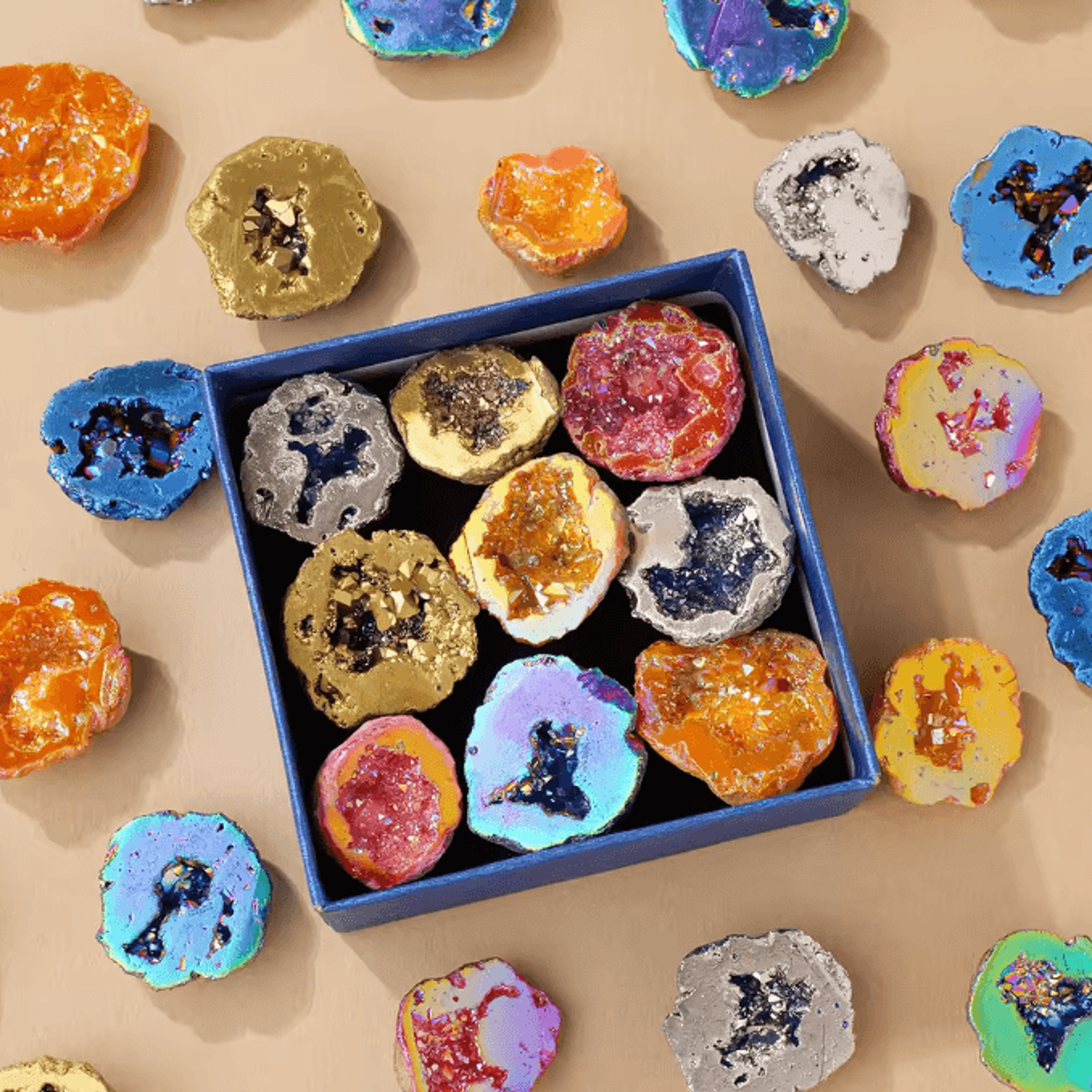 9Piece Colorful Agate Geode Crystal Set Electroplated Quartz Feng Shui Decor For Home Office Stylin 1