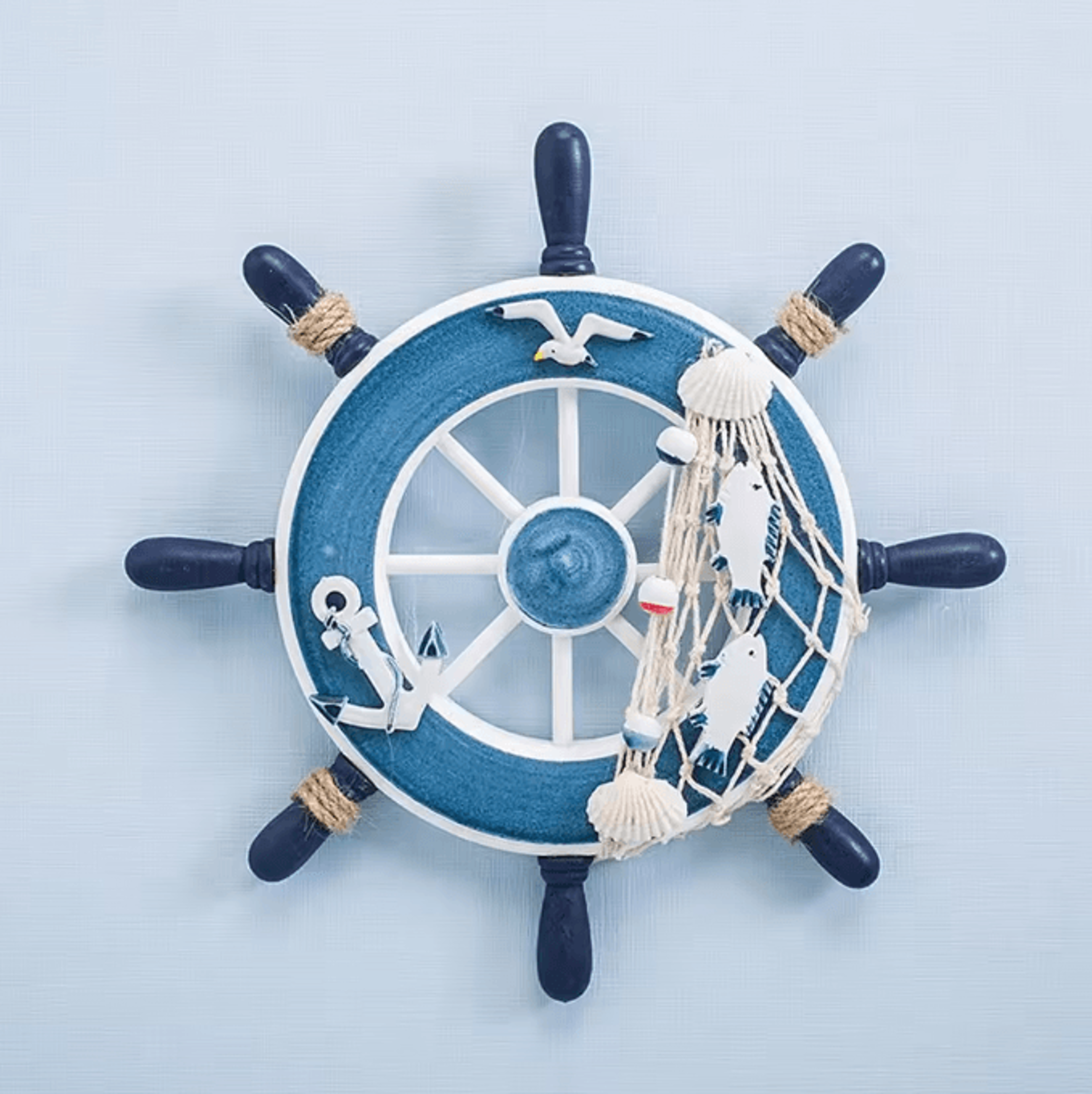 CoastalCharm 9Inch Wooden Ship Wheel Wall Decor With Fishing Net For BeachThemed Home Styling 2