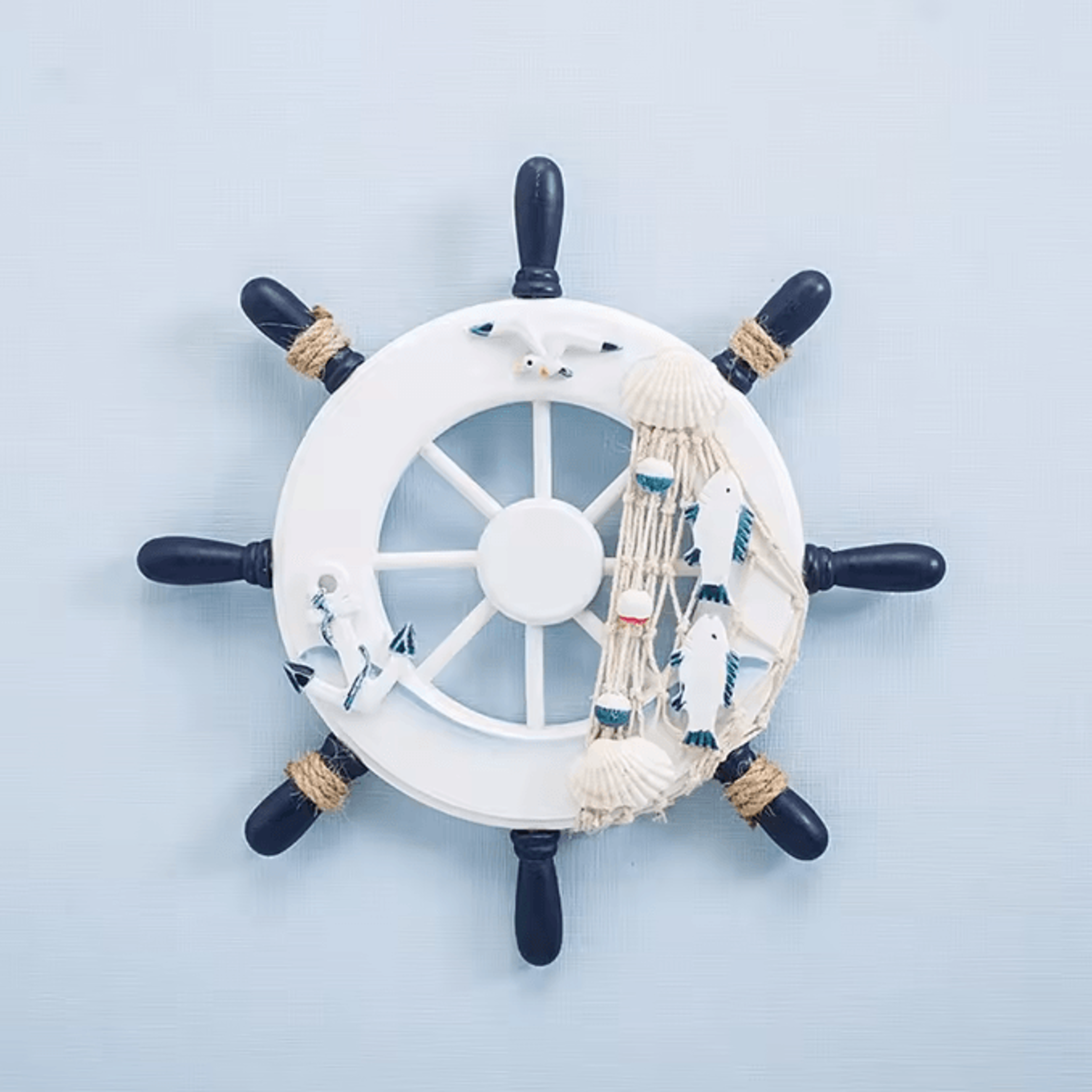 CoastalCharm 9Inch Wooden Ship Wheel Wall Decor With Fishing Net For BeachThemed Home Styling 3