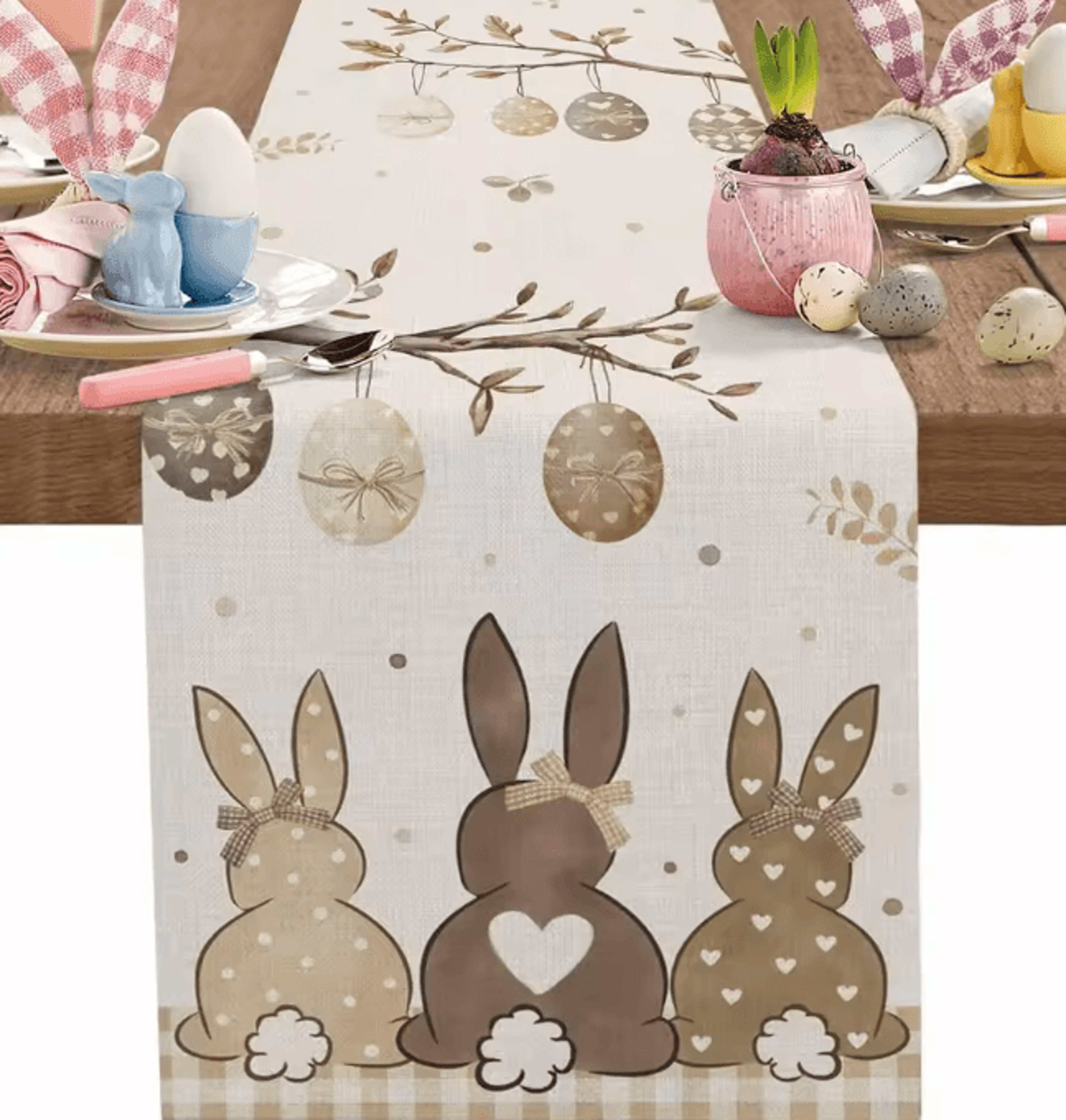 Spring Easter Bunny Table Runner Linen Farmhouse Decor For Dining  Holiday Parties 1