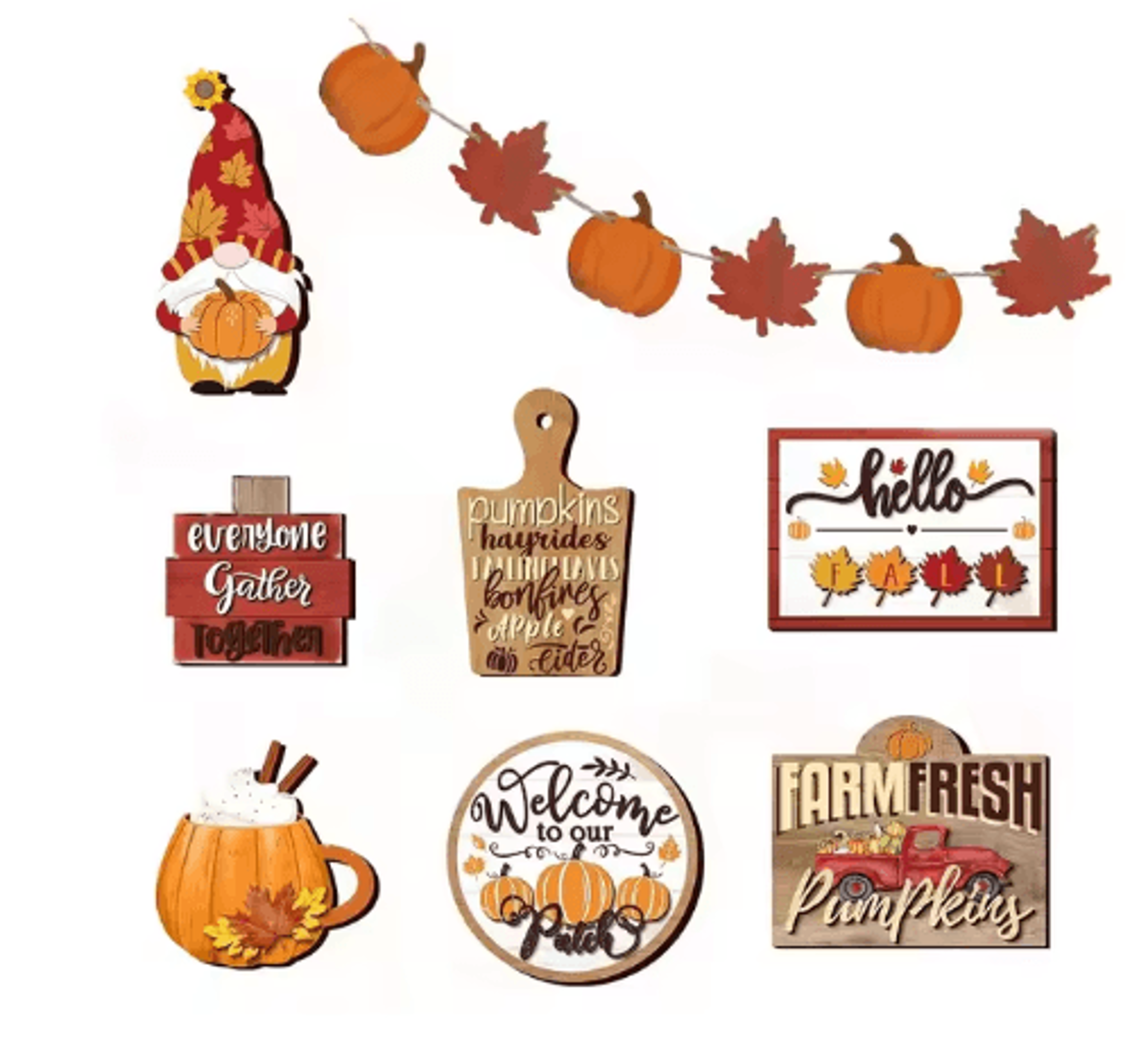 Fall Harvest Wooden Tiered Tray Decor Set  Farmhouse Autumn Pumpkin  Maple Leaf Centerpieces 4