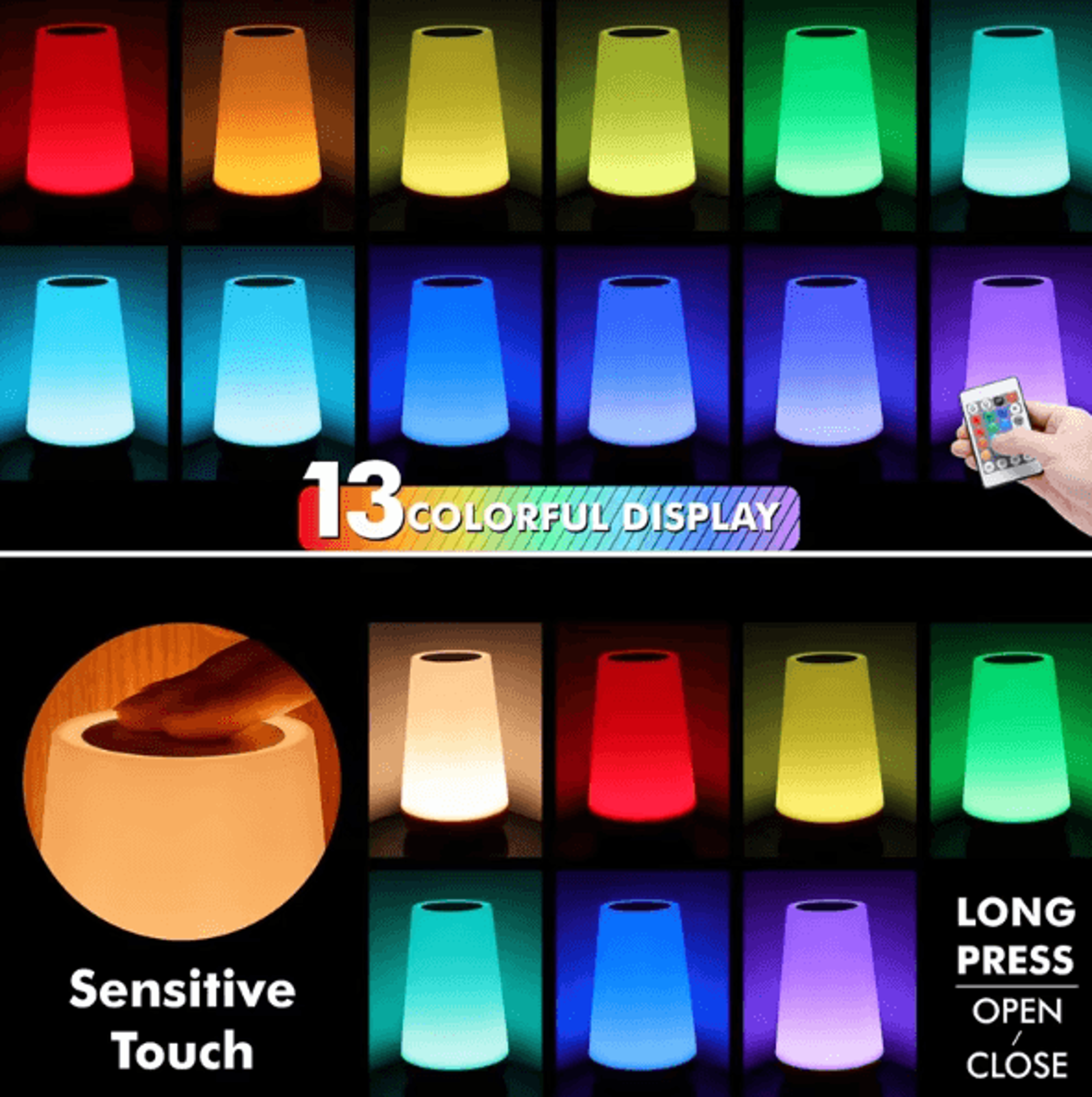 13Color RGB Touch Night Light With Remote Control  Dimmable Rechargeable Bedside Lamp 2
