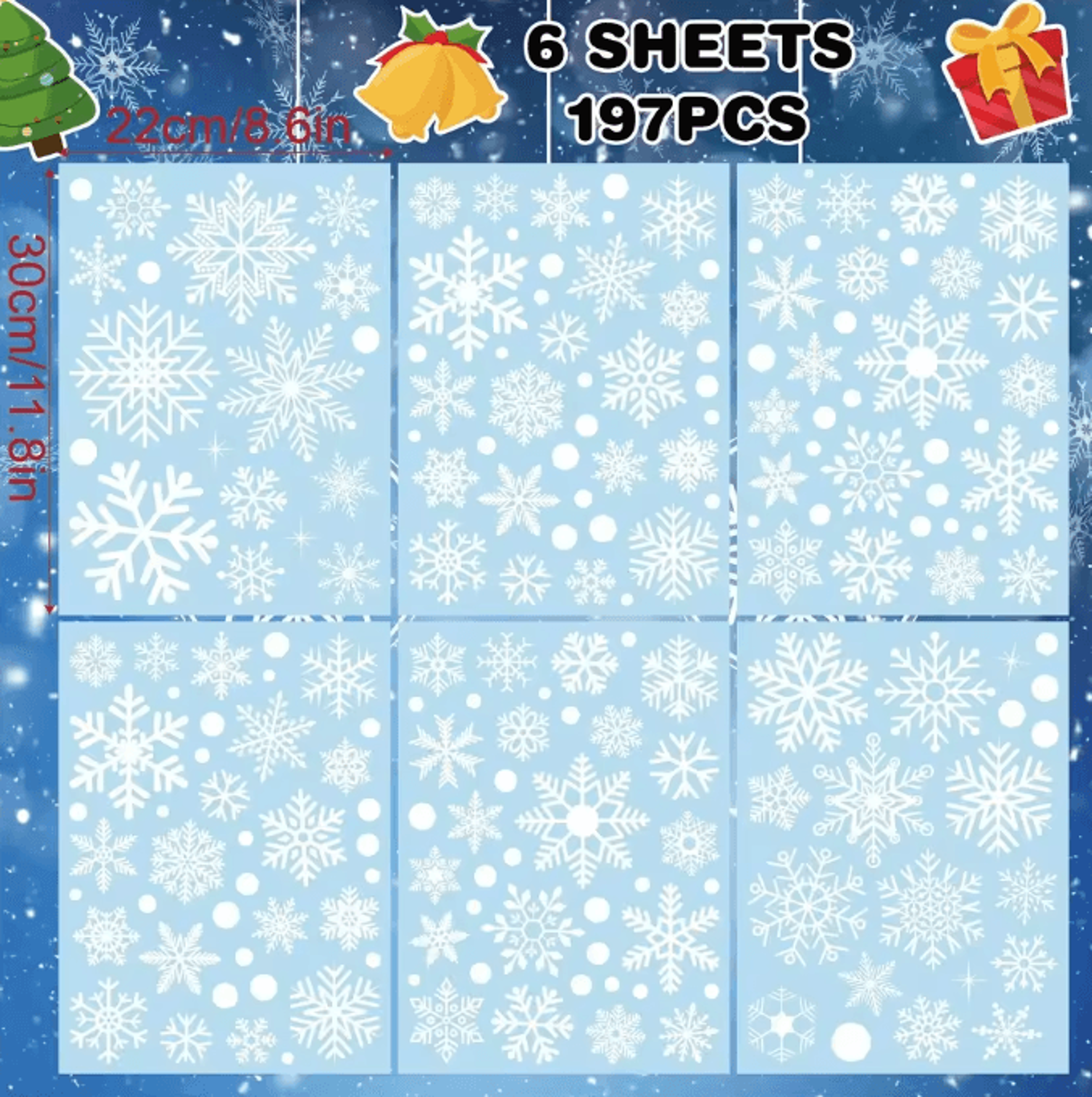 White Snowflake Christmas Window Stickers  Reusable Holiday Wall  Glass Decoration Set 6