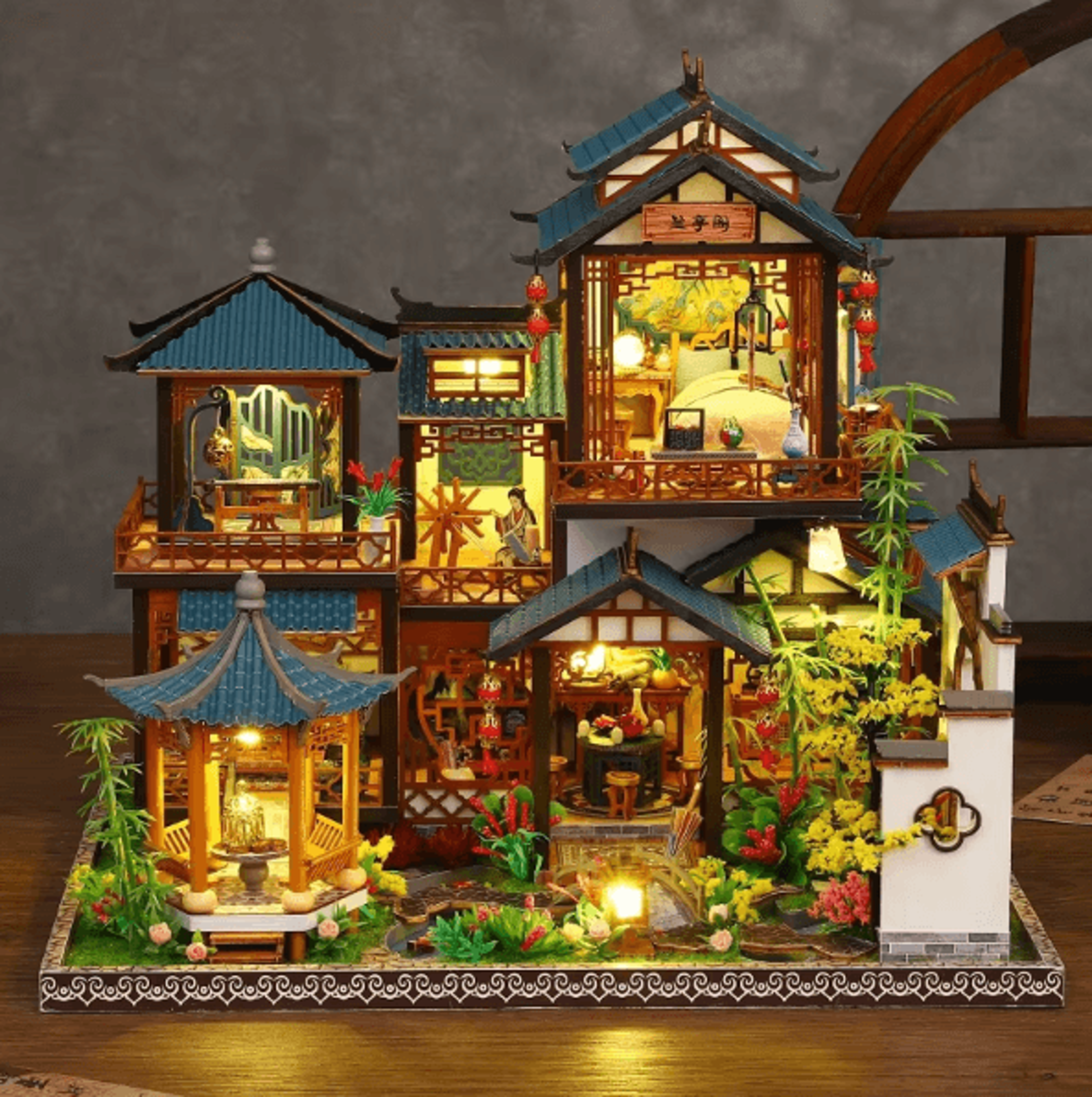 diy elegant orchid pavilion book nook kit – 3d chinese style miniature shelf decor
