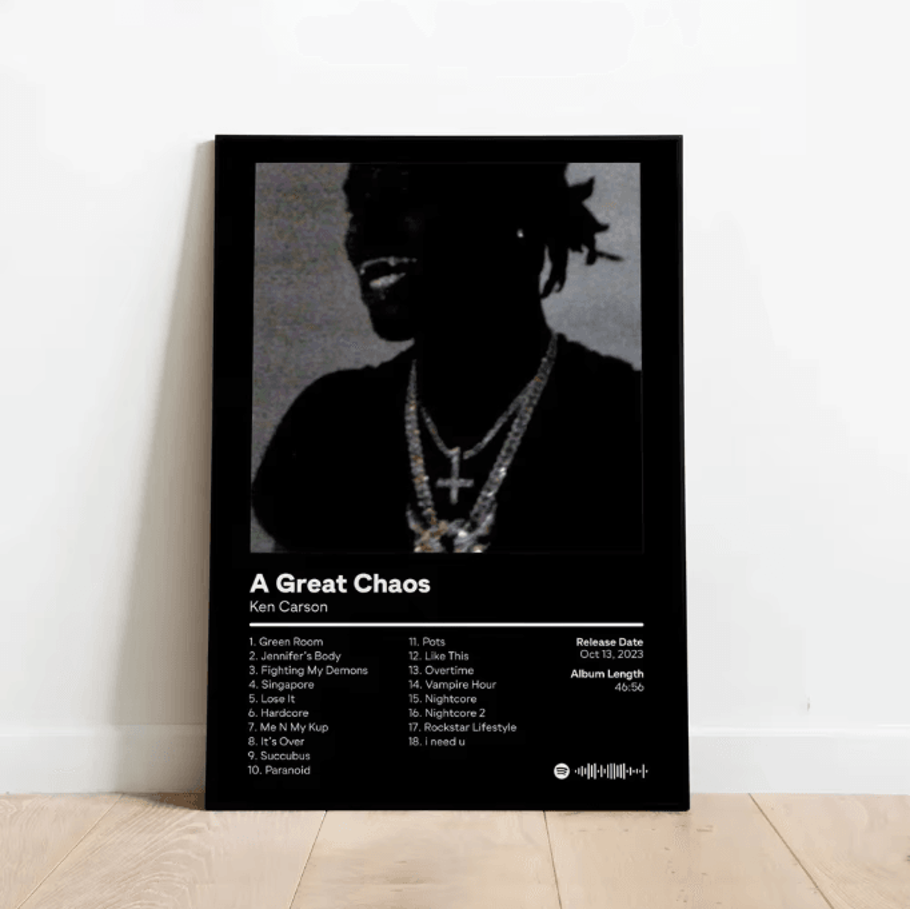 ken carson a great chaos canvas poster – hip hop album cover wall art for room decor